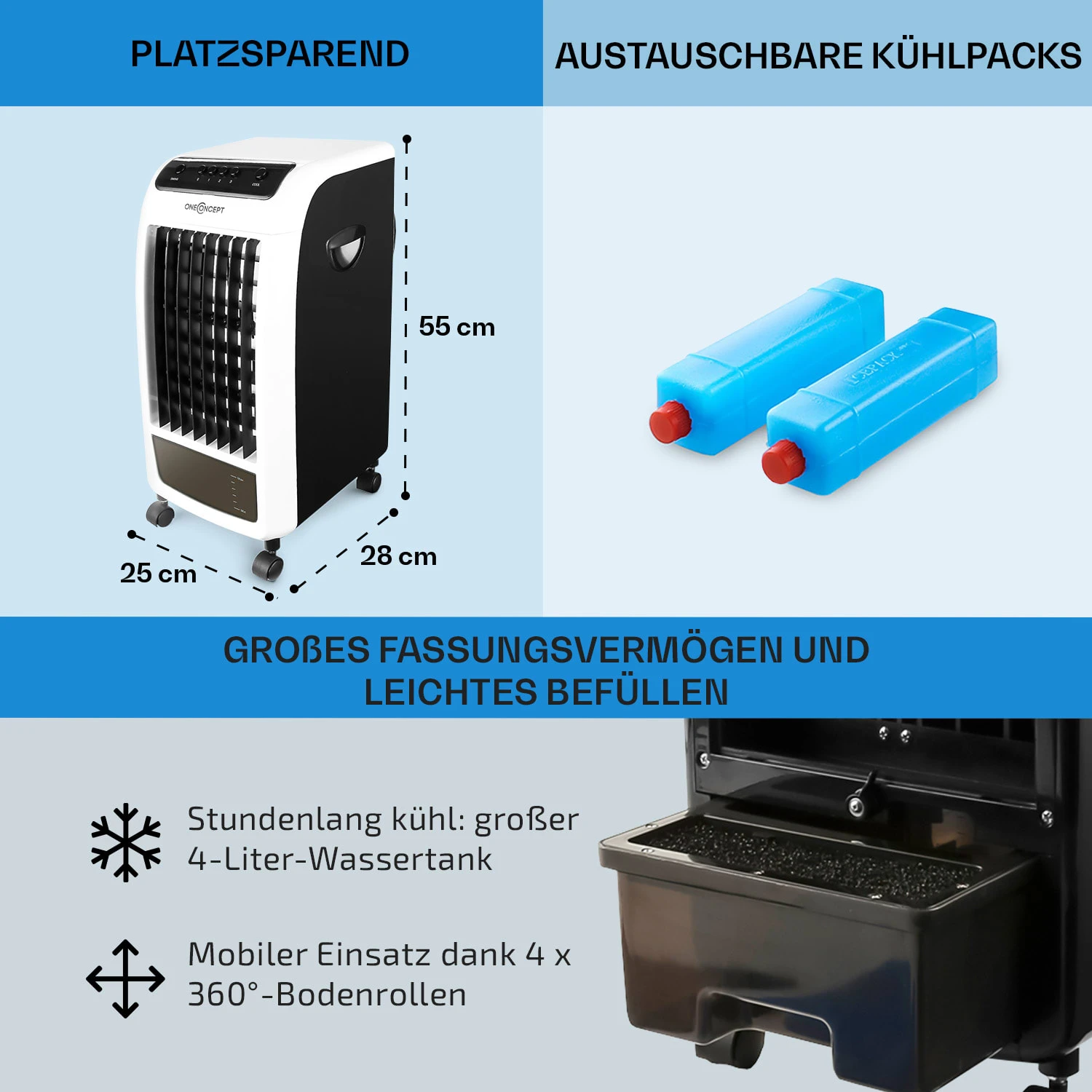 Carribean Blue 3-in-1 Luftkühler 402 M3/h 70 W 4 Ltr Oszillation Mobil 6 Carribean Blue 3-in-1 Luftkühler 402 M3/h 70 W 4 Ltr Oszillation Mobil – Bild 6