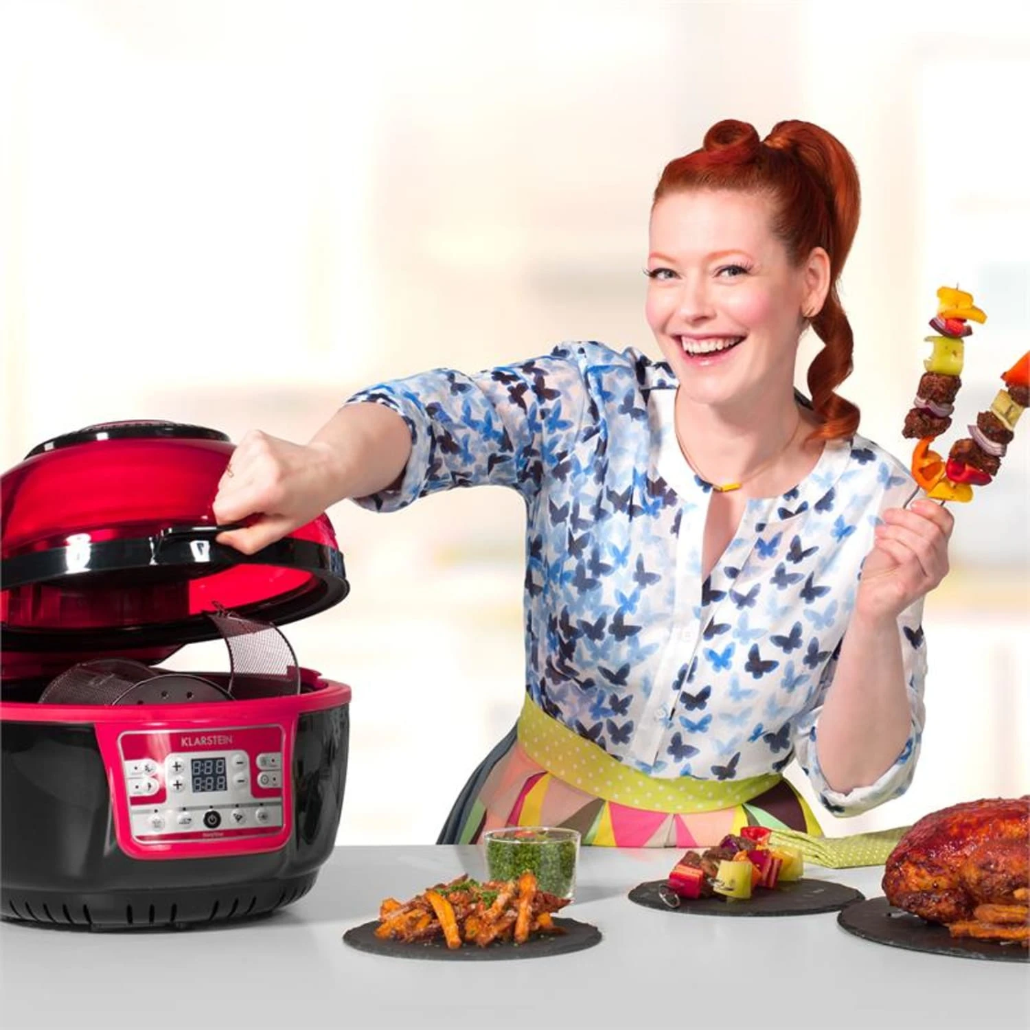 VitAir Turbo Heißluftfritteuse Rot-schwarz 1400W Grillen Backen 9l 3 VitAir Turbo Heißluftfritteuse Rot-schwarz 1400W Grillen Backen 9l – Bild 3