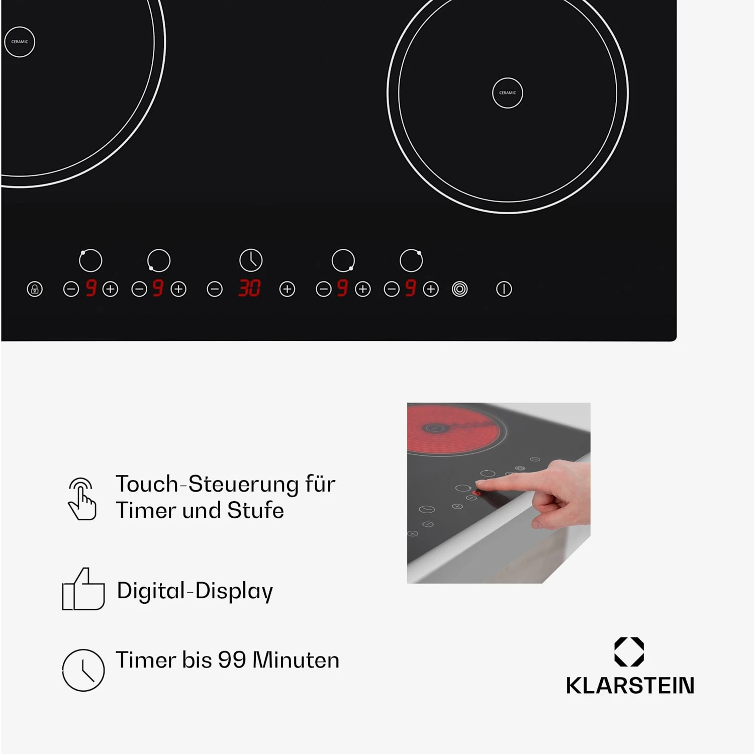 Virtuosa Keramikkochfeld Einbauherd 6500W 59x52cm 4 Zonen Glaskeramik 5 Virtuosa Keramikkochfeld Einbauherd 6500W 59x52cm 4 Zonen Glaskeramik – Bild 5
