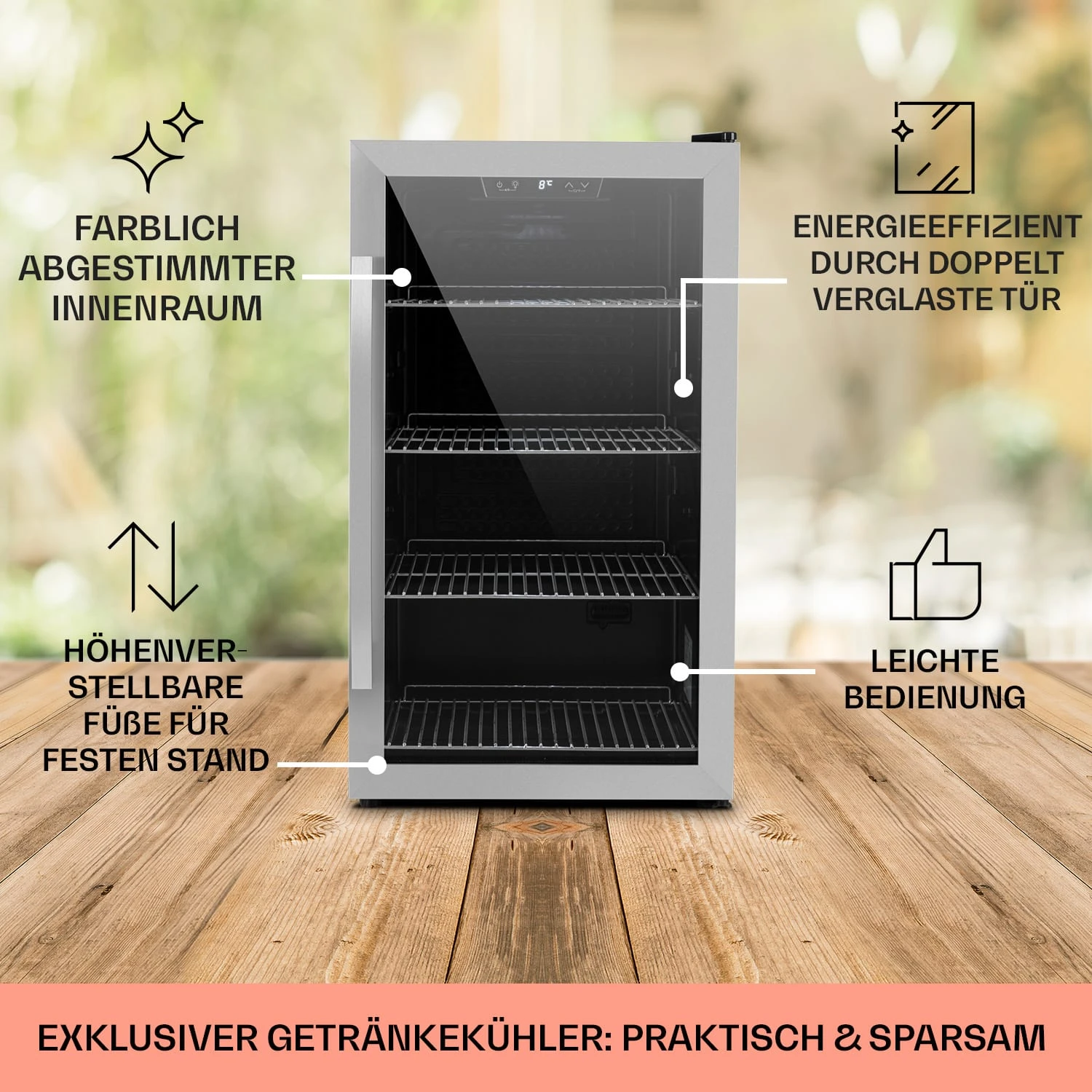 Beersafe 4XL Kühlschrank 124 Liter 4 Böden Panoramaglastür Edelstahl 5 Beersafe 4XL Kühlschrank 124 Liter 4 Böden Panoramaglastür Edelstahl – Bild 5