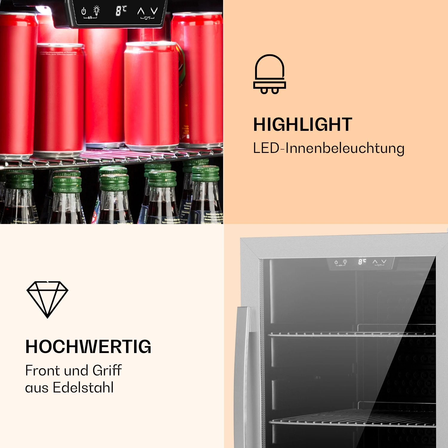 Beersafe 4XL Kühlschrank 124 Liter 4 Böden Panoramaglastür Edelstahl 3 Beersafe 4XL Kühlschrank 124 Liter 4 Böden Panoramaglastür Edelstahl – Bild 3