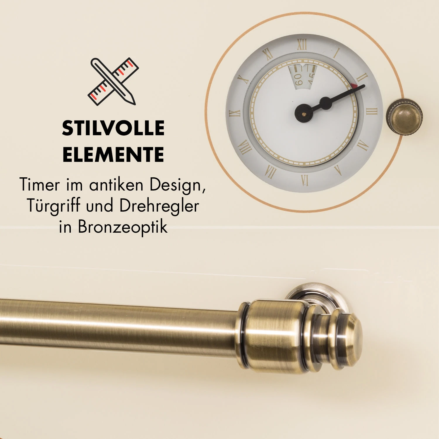 Victoria Einbaubackofen Retro-Design 9 Funktionen 50-250°C Elfenbein 6 Victoria Einbaubackofen Retro-Design 9 Funktionen 50-250°C Elfenbein – Bild 6