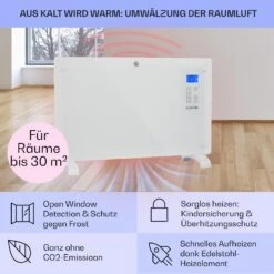 Norderney Konvektions-Heizgerät Thermostat Timer 2000W 30m² Weiß -Haushaltsgeräte Geschäft 10032790 de 0004 usp