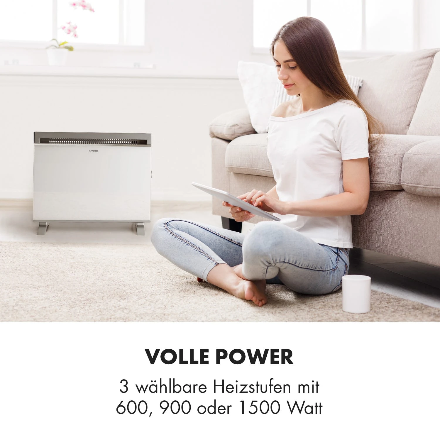 Gotland Konvektorheizung 600/900/1500W Glasfront Standgerät Weiß 2 Gotland Konvektorheizung 600/900/1500W Glasfront Standgerät Weiß – Bild 2