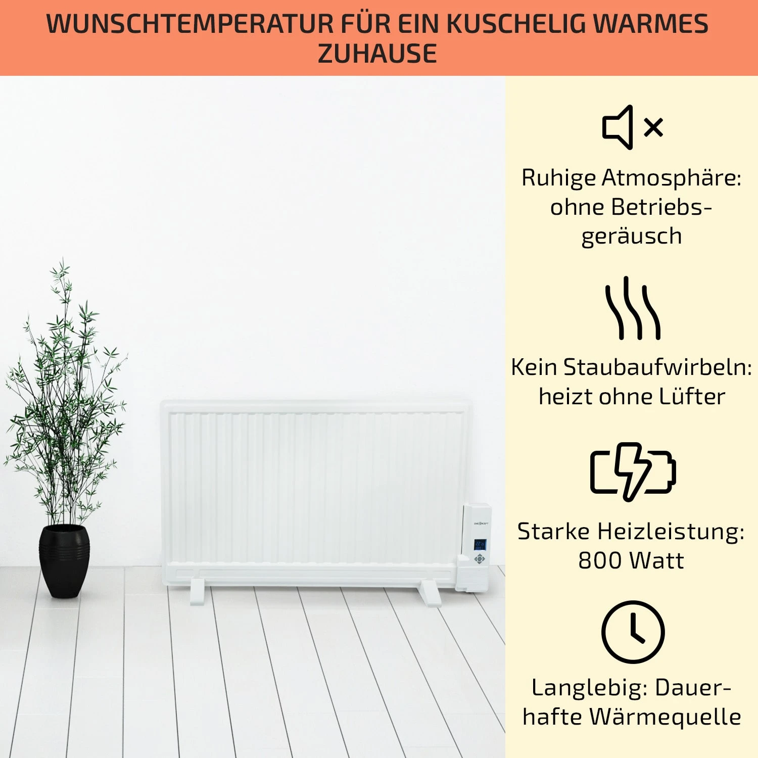 Wallander Ölradiator 800W Thermostat Ölheizung Ultraflach Weiß 2 Wallander Ölradiator 800W Thermostat Ölheizung Ultraflach Weiß – Bild 2