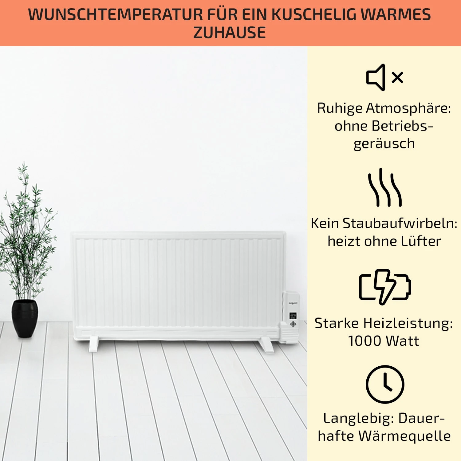 Wallander Ölradiator 1000W Thermostat Ölheizung Ultraflach Weiß 2 Wallander Ölradiator 1000W Thermostat Ölheizung Ultraflach Weiß – Bild 2