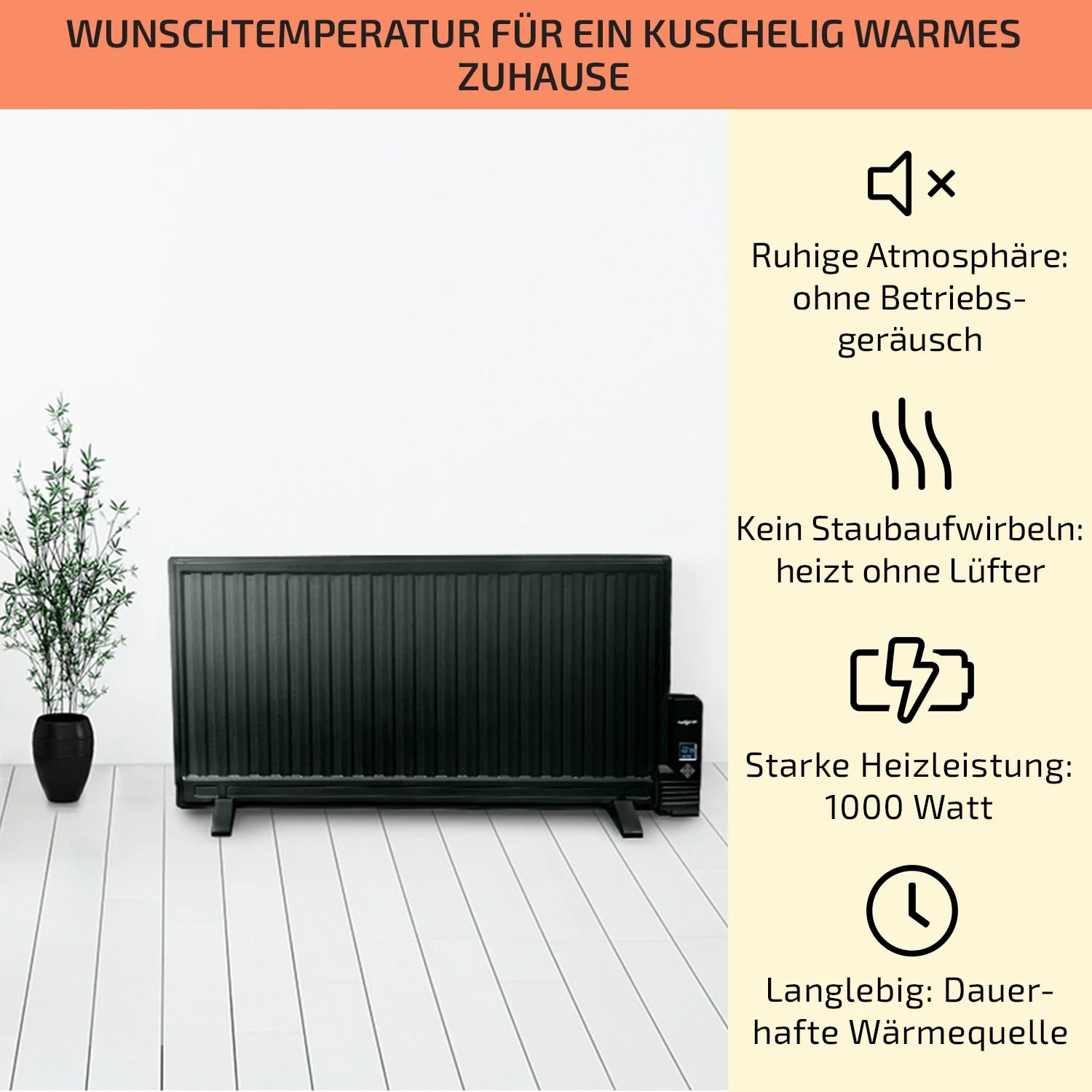 Wallander Ölradiator 1000W Thermostat Ölheizung Ultraflach Schwarz 2 Wallander Ölradiator 1000W Thermostat Ölheizung Ultraflach Schwarz – Bild 2