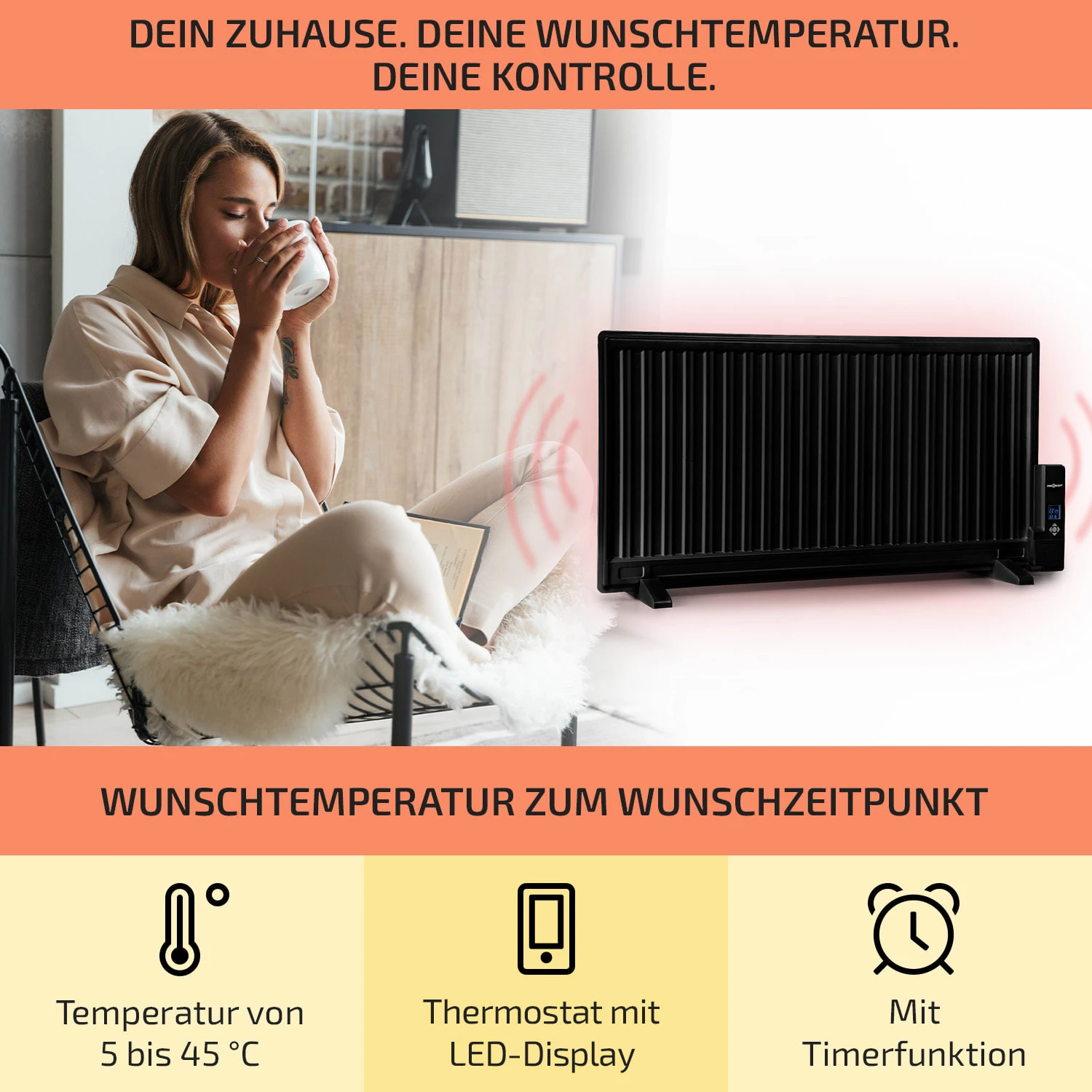 Wallander Ölradiator 1000W Thermostat Ölheizung Ultraflach Schwarz 3 Wallander Ölradiator 1000W Thermostat Ölheizung Ultraflach Schwarz – Bild 3