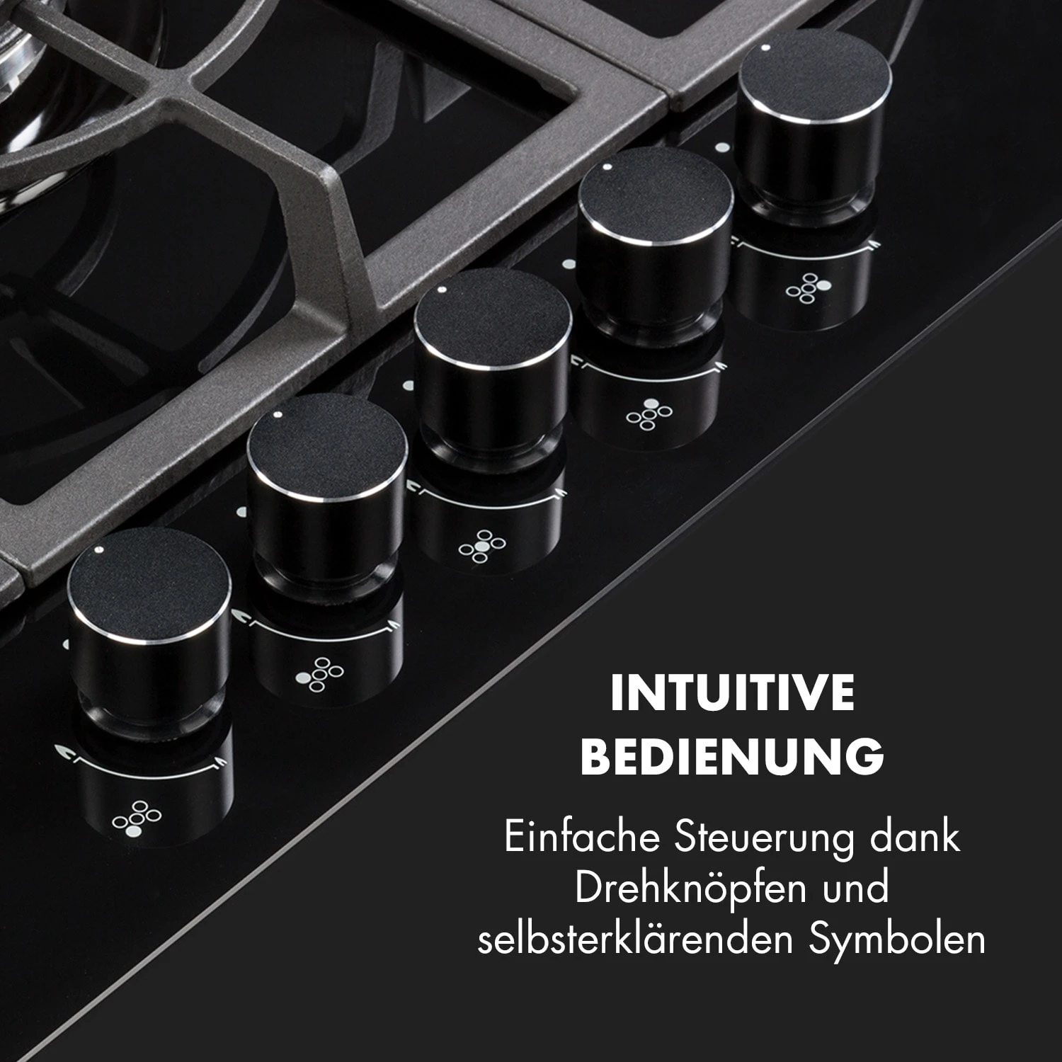 Ignito 5 Zonen Gaskochfeld 5-flammig Sabaf-Brenner Glaskeramik Schwarz 4 Ignito 5 Zonen Gaskochfeld 5-flammig Sabaf-Brenner Glaskeramik Schwarz – Bild 4