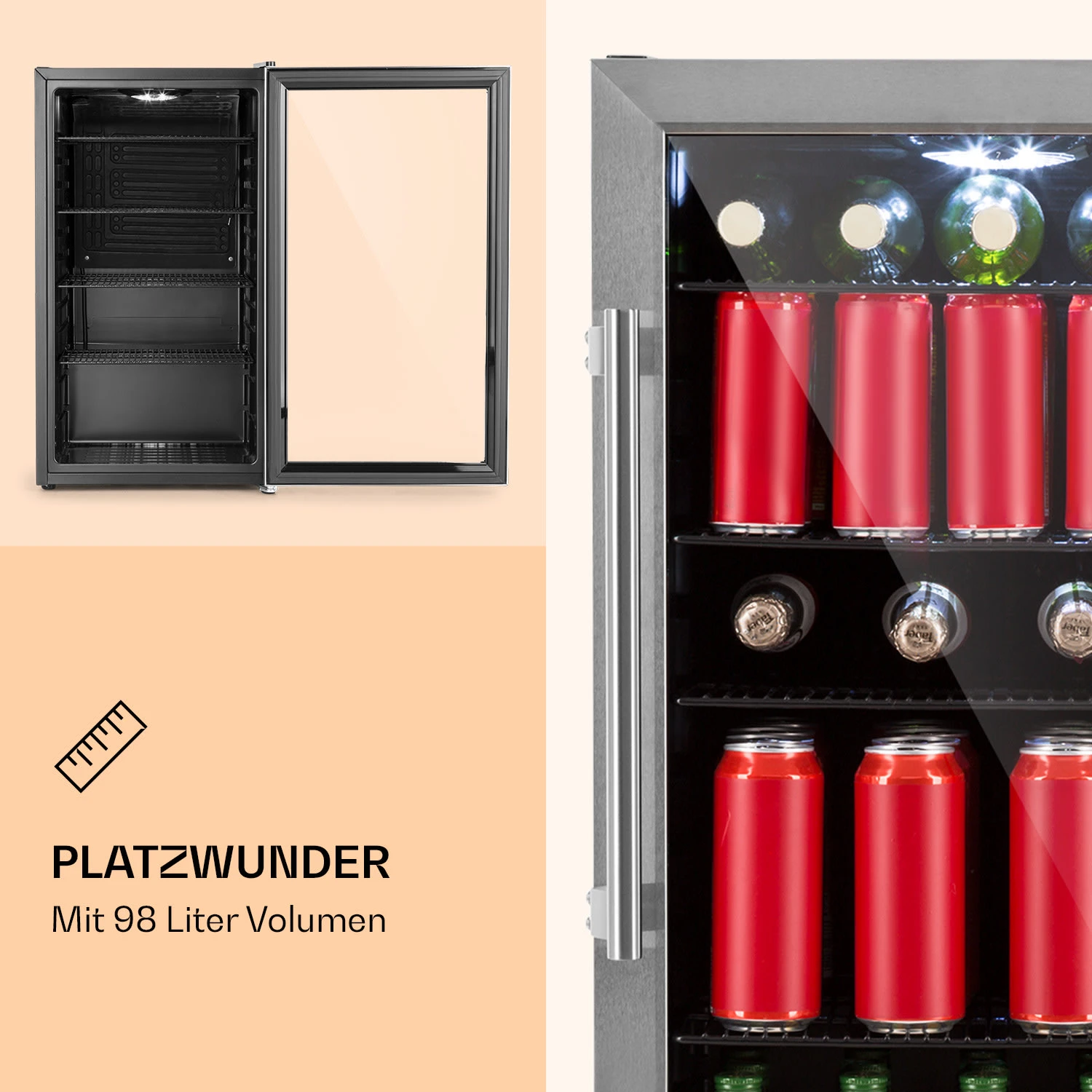 Beersafe 3XL Kühlschrank 98 Liter 4 Böden Panoramaglastür Edelstahl 2 Beersafe 3XL Kühlschrank 98 Liter 4 Böden Panoramaglastür Edelstahl – Bild 2