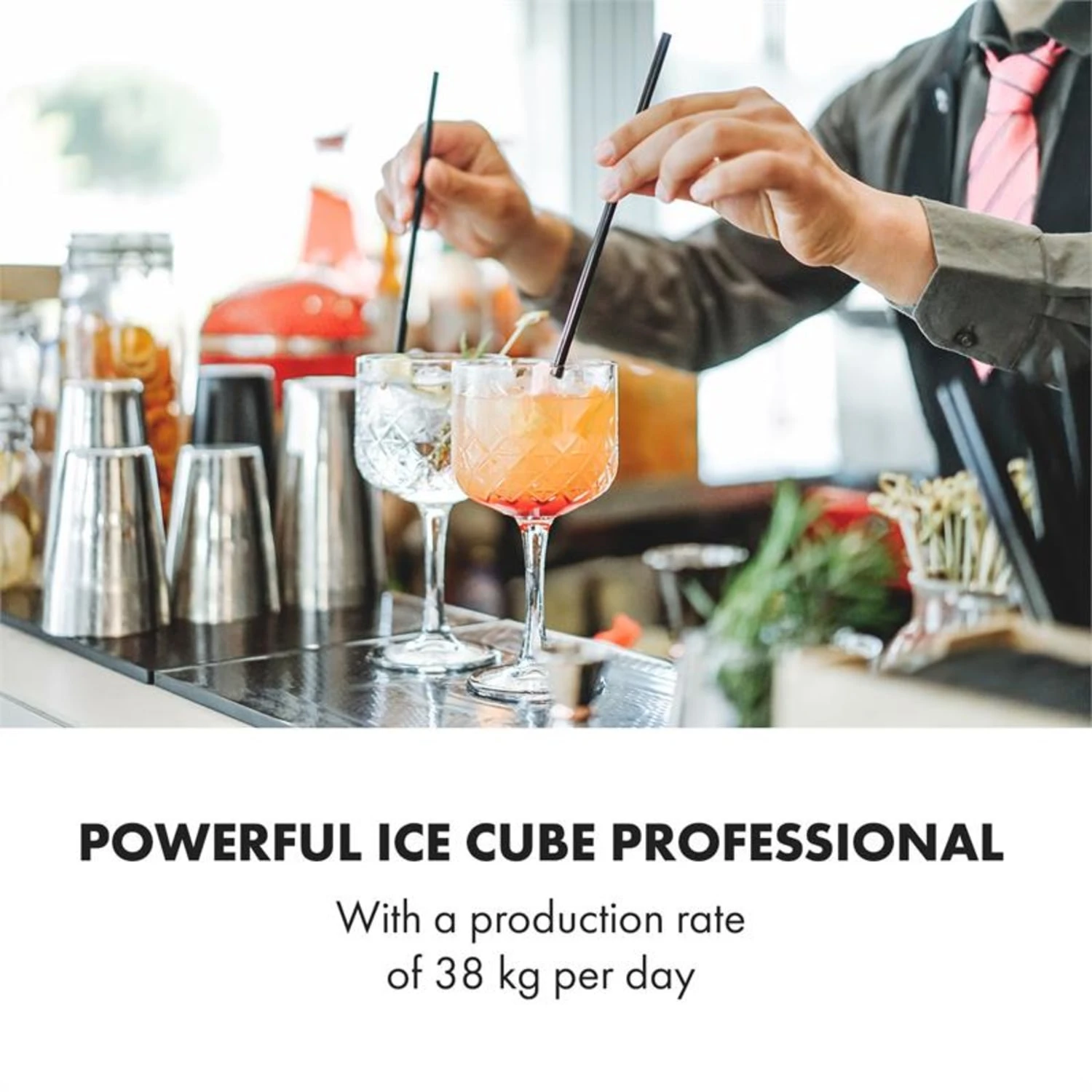 Glacial XL Profi-Eiswürfelmaschine 38kg/d 15l LED Edelstahl Schwarz 2 Glacial XL Profi-Eiswürfelmaschine 38kg/d 15l LED Edelstahl Schwarz – Bild 2