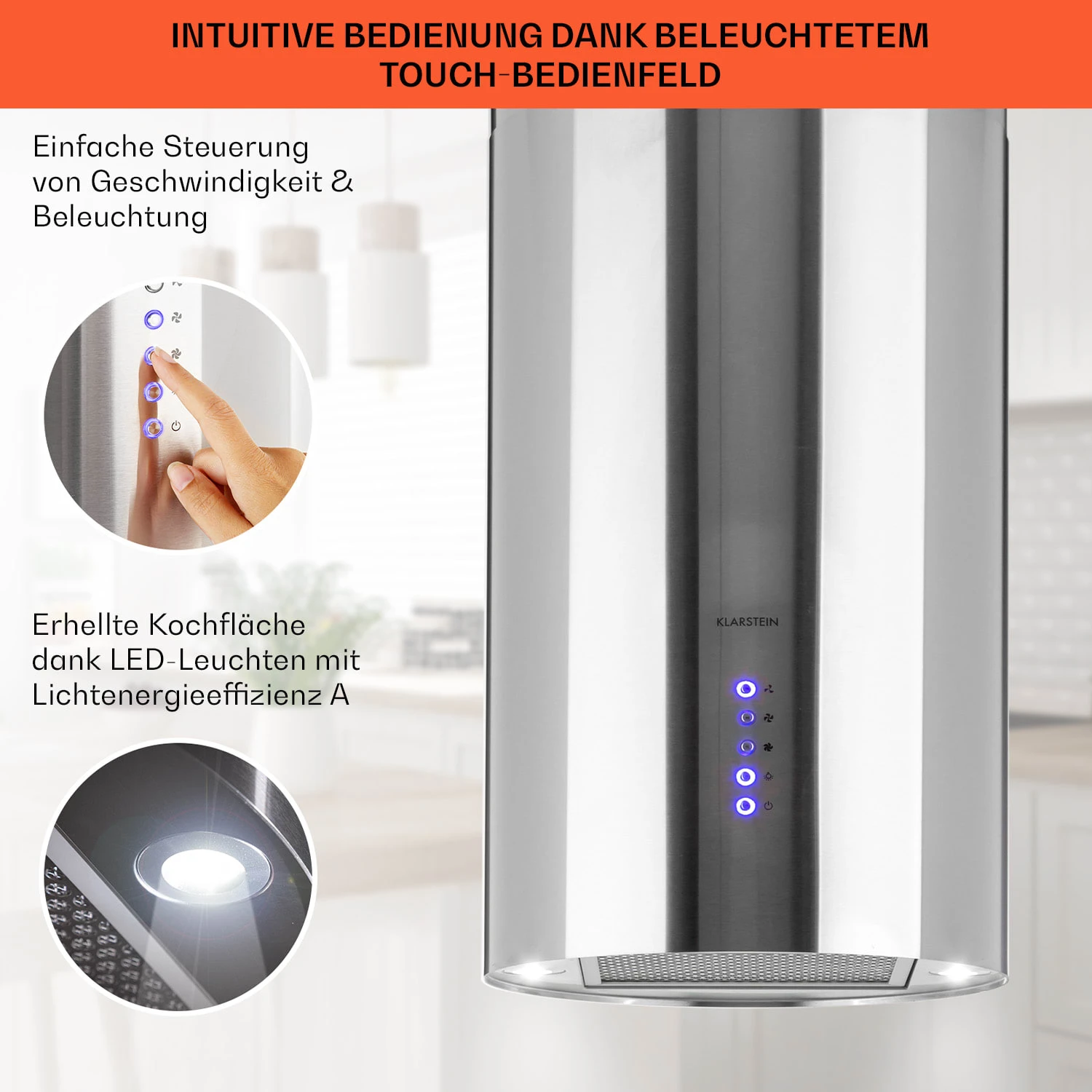 Beretta Inselabzugshaube Ø35cm Ab-/Umluft 650m³/h LED Edelstahl 4 Beretta Inselabzugshaube Ø35cm Ab-/Umluft 650m³/h LED Edelstahl – Bild 4