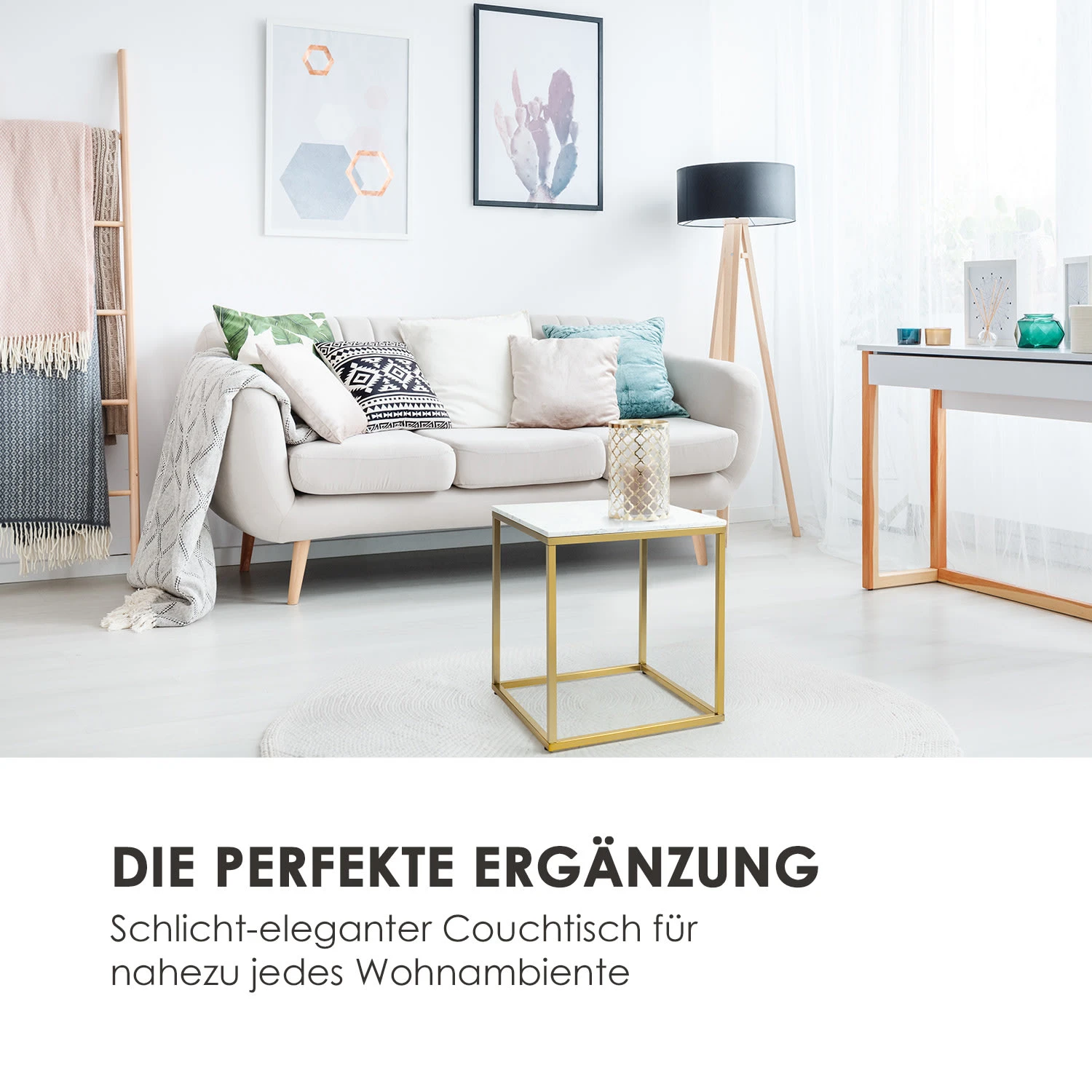 White Pearl I Couchtisch 50x50x50cm (BxHxT) Marmor Gold / Weiß 2 White Pearl I Couchtisch 50x50x50cm (BxHxT) Marmor Gold / Weiß – Bild 2