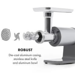 Mett Max Elektrischer Fleischwolf 600W Kupfermotor Aluminium 12 Mett Max Elektrischer Fleischwolf 600W Kupfermotor Aluminium -Haushaltsgeräte Geschäft 10034244 yy 0005 logo Klarstein Mett Max elektrischer Fleischwolf grau