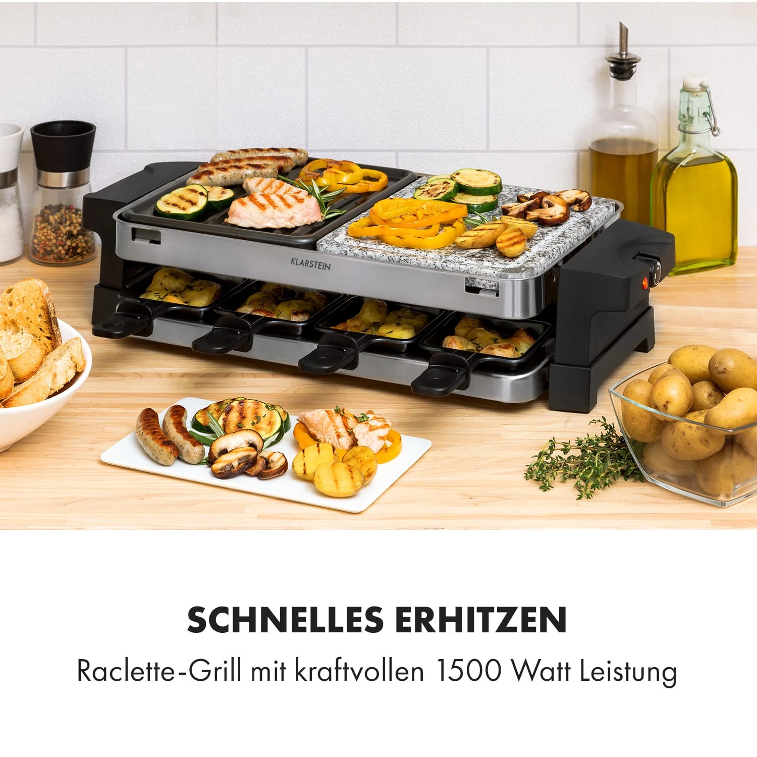 Sirloin Raclette 1500W Aluminium / Stein 8 Personen Kontroll-LED 2 Sirloin Raclette 1500W Aluminium / Stein 8 Personen Kontroll-LED – Bild 2