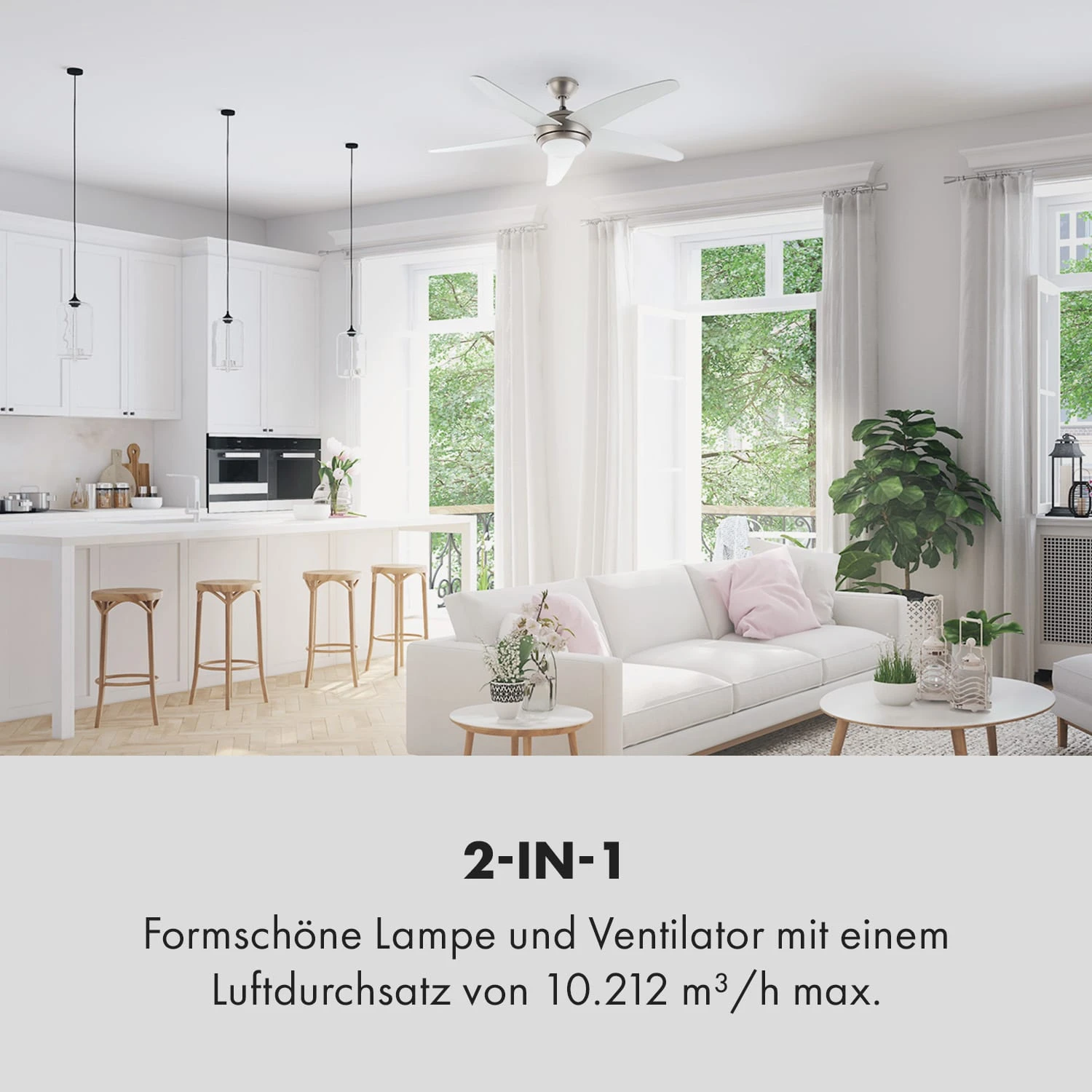 Bolero 2-in-1-Deckenventilator 134cm Leuchte 55W Fernbedienung Weiß 2 Bolero 2-in-1-Deckenventilator 134cm Leuchte 55W Fernbedienung Weiß – Bild 2