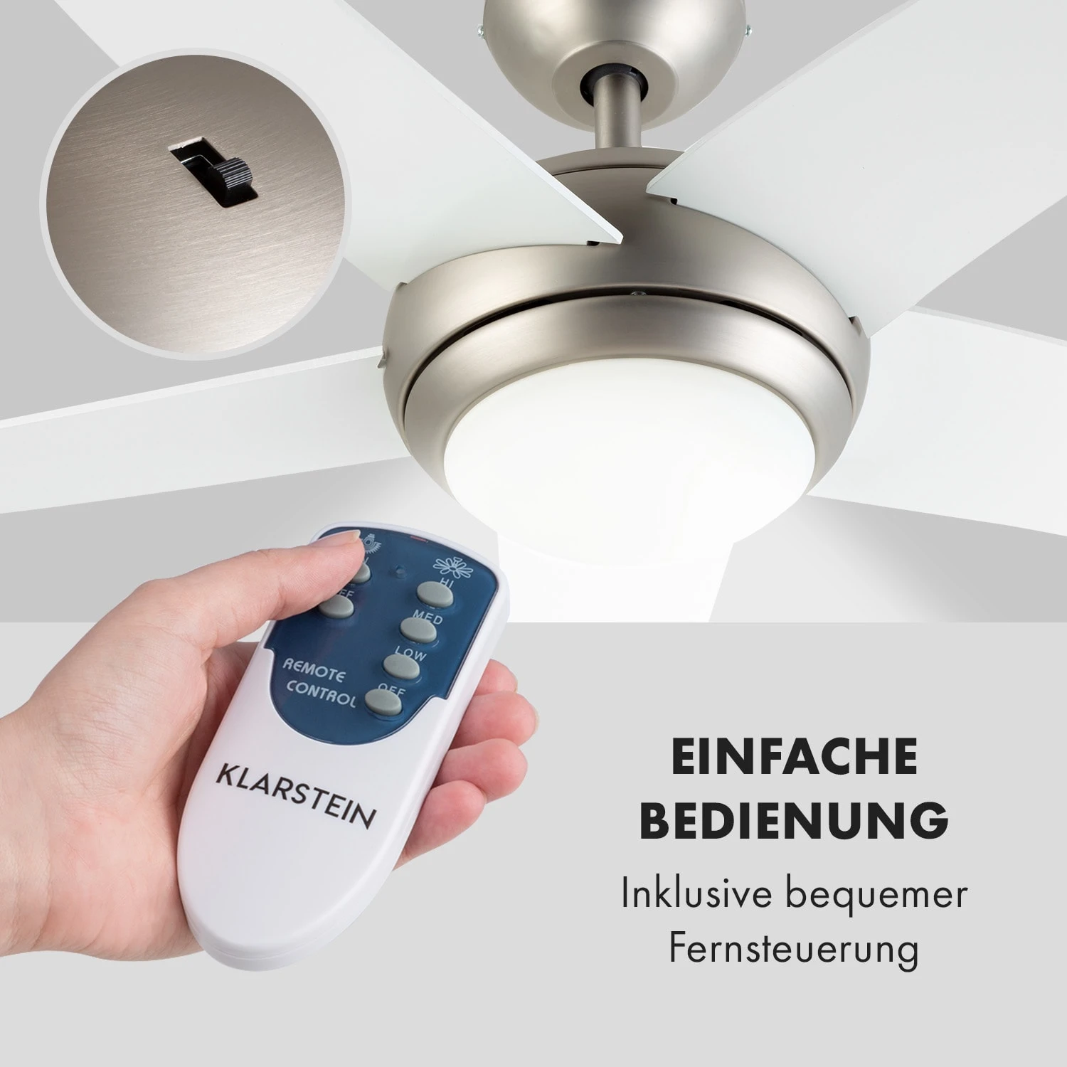 Bolero 2-in-1-Deckenventilator 134cm Leuchte 55W Fernbedienung Weiß 3 Bolero 2-in-1-Deckenventilator 134cm Leuchte 55W Fernbedienung Weiß – Bild 3
