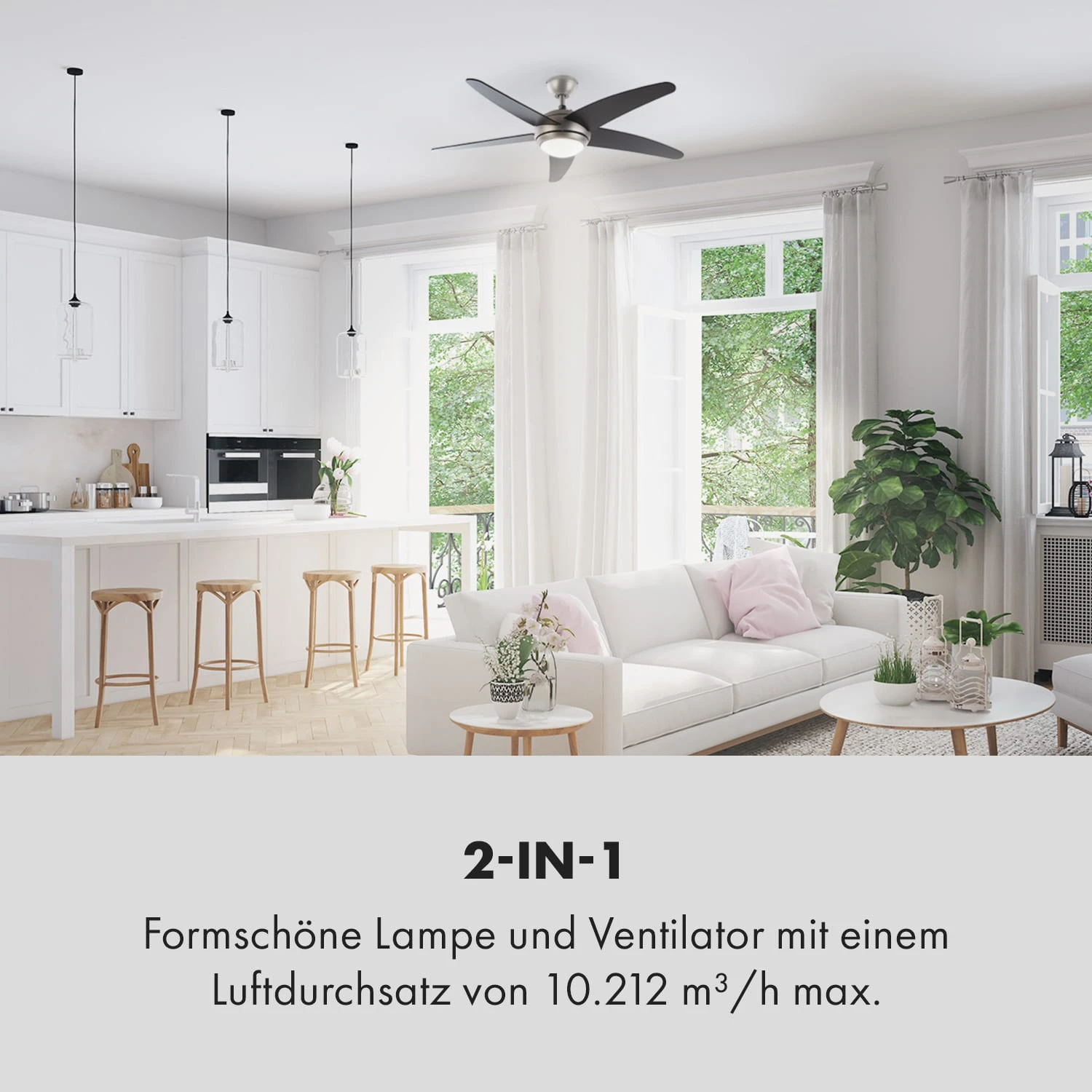 Bolero 2-in-1-Deckenventilator 134cm Leuchte 55W Fernbedienung Schwarz 2 Bolero 2-in-1-Deckenventilator 134cm Leuchte 55W Fernbedienung Schwarz – Bild 2
