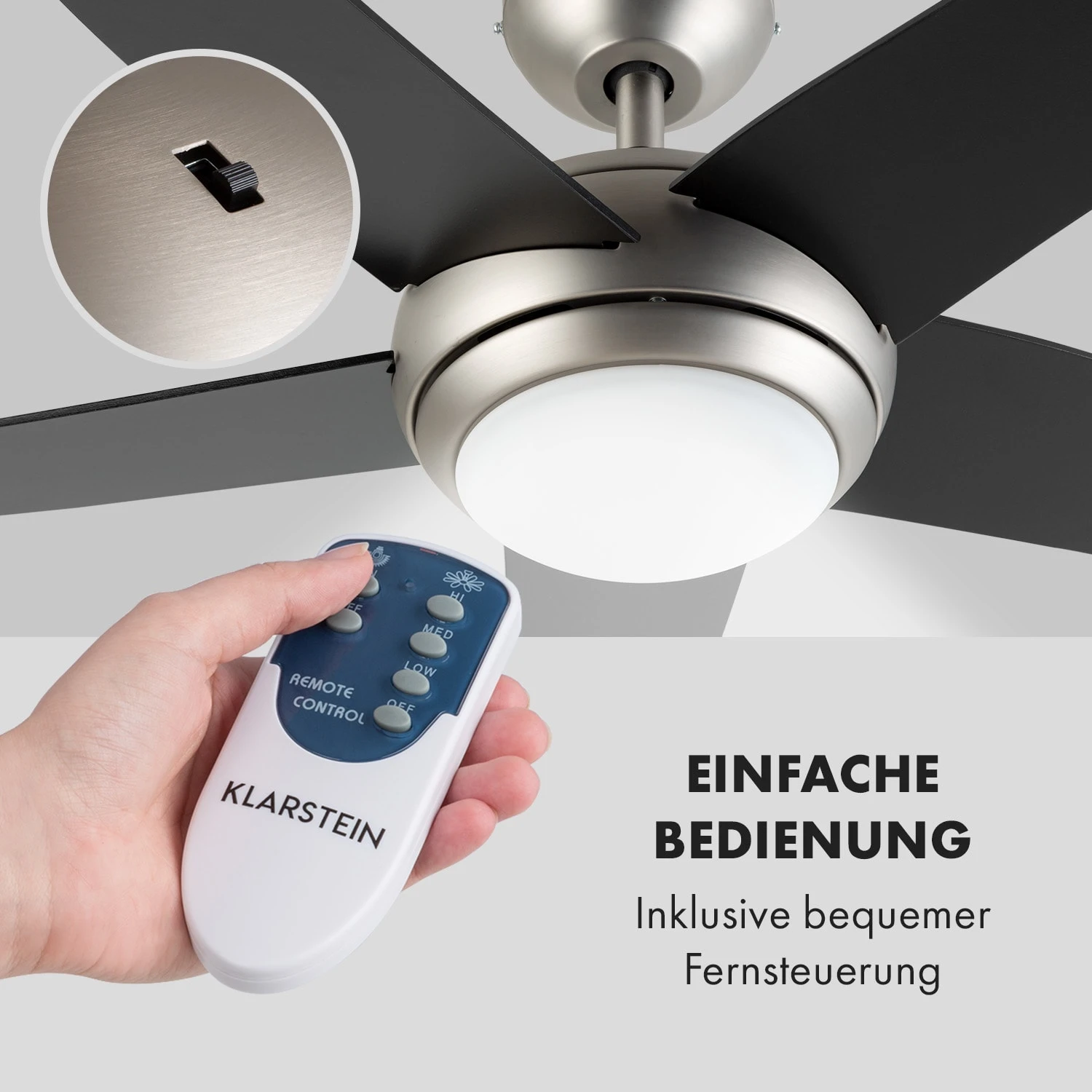 Bolero 2-in-1-Deckenventilator 134cm Leuchte 55W Fernbedienung Schwarz 3 Bolero 2-in-1-Deckenventilator 134cm Leuchte 55W Fernbedienung Schwarz – Bild 3