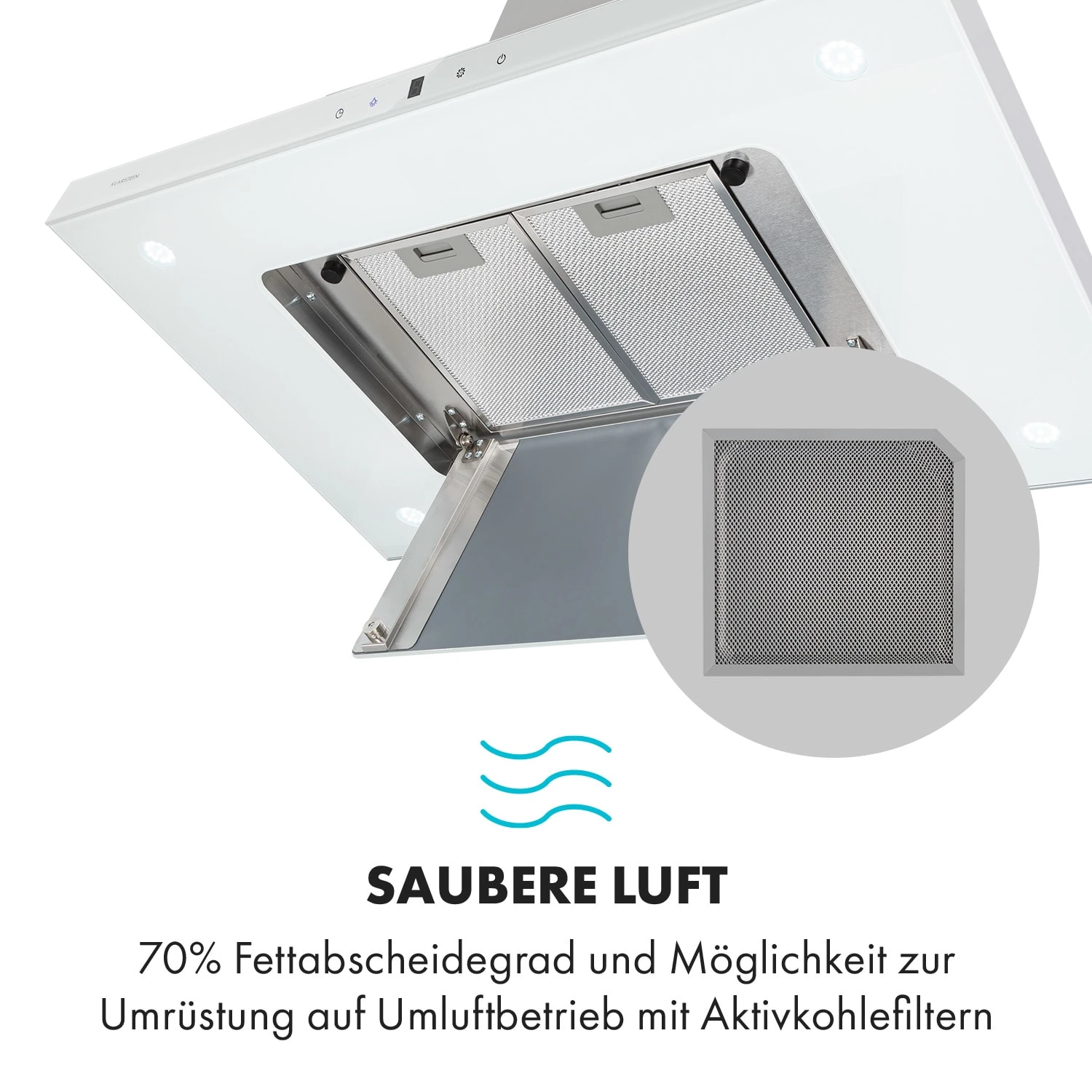 Valeria Inselhaube 90cm 650m³/h Touch EEC A LED Glas Edelstahl 4 Valeria Inselhaube 90cm 650m³/h Touch EEC A LED Glas Edelstahl – Bild 4