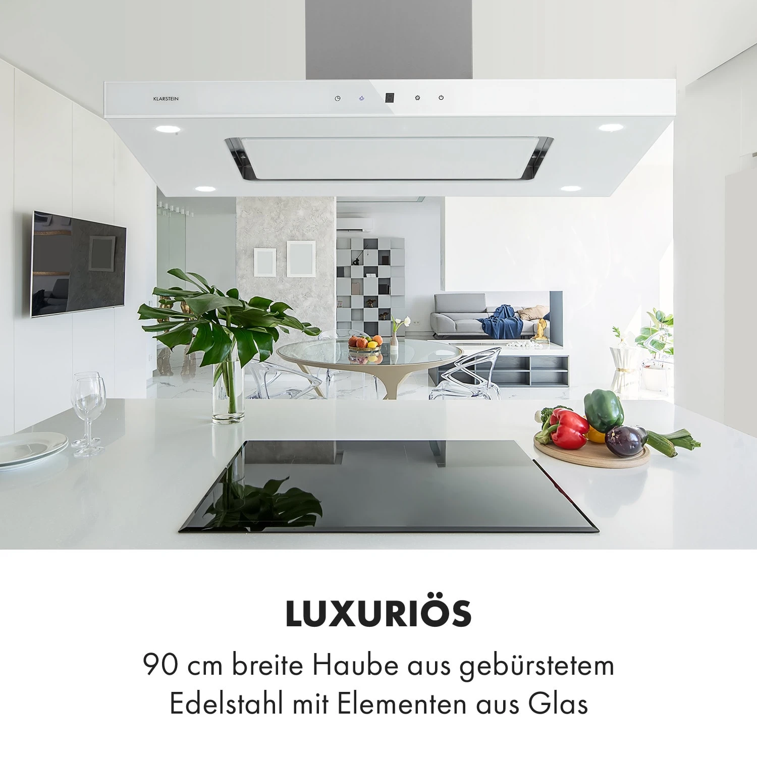 Valeria Inselhaube 90cm 650m³/h Touch EEC A LED Glas Edelstahl 8 Valeria Inselhaube 90cm 650m³/h Touch EEC A LED Glas Edelstahl – Bild 8