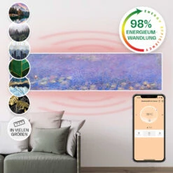 Wonderwall Air Art Smart Infrarotheizung 120x30cm 350W Wandinstallation App-Steuerung Seerosen