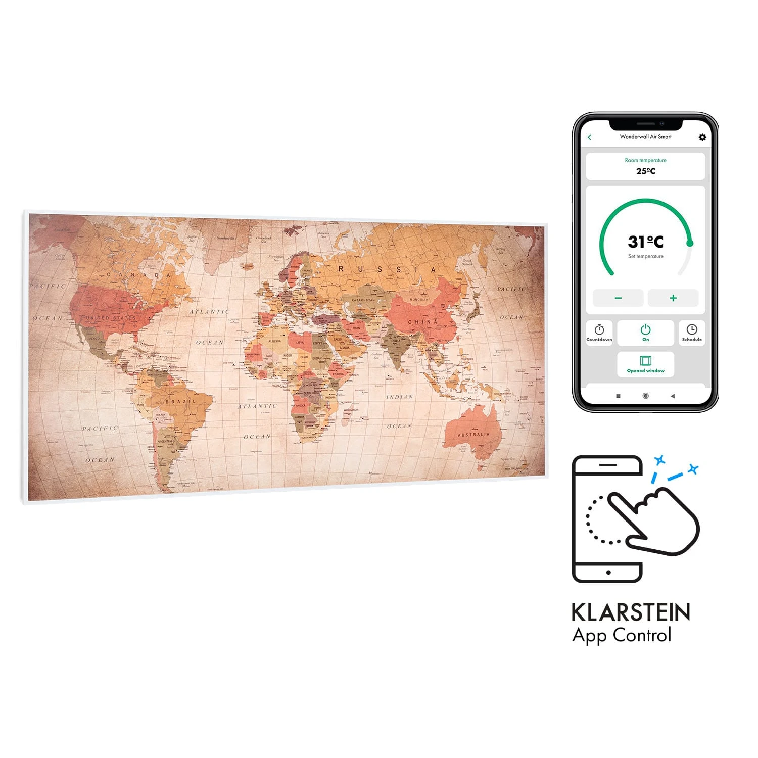 Wonderwall Air Art Smart Infrarotheizung 120x60cm 700W Wandinstallation App-Steuerung Weltkarte 1 Wonderwall Air Art Smart Infrarotheizung 120x60cm 700W Wandinstallation App-Steuerung Weltkarte