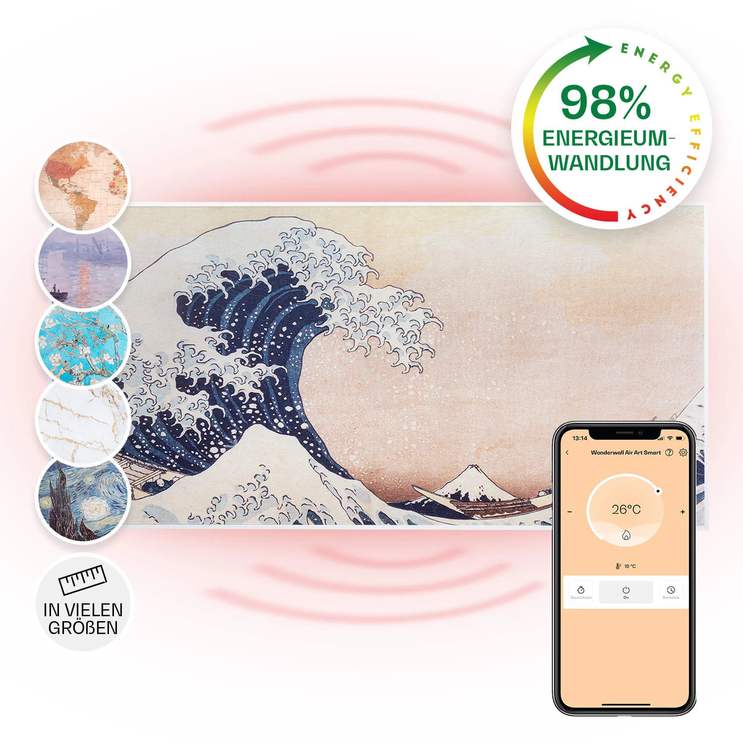 Wonderwall Air Art Smart Infrarotheizung 120x60cm 700W Wandinstallation App-Steuerung Wellen 1 Wonderwall Air Art Smart Infrarotheizung 120x60cm 700W Wandinstallation App-Steuerung Wellen