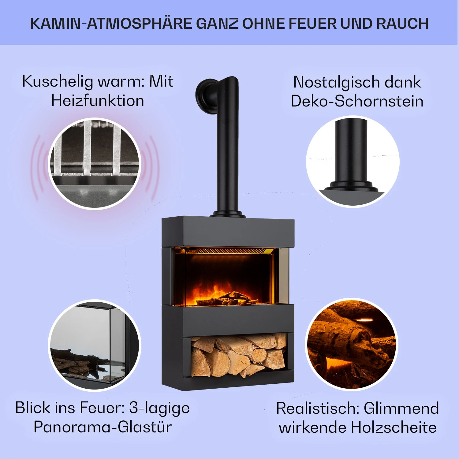 Zermatt Elektrischer Kamin 900/1800W Thermostat Flammenillusion 2 Zermatt Elektrischer Kamin 900/1800W Thermostat Flammenillusion – Bild 2