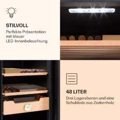 Klarstein El Presidente 48 Zigarren-Humidor 48L 3 Einschübe 1 Fach Zedernholz -Haushaltsgeräte Geschäft 10036103 de 0006 logo