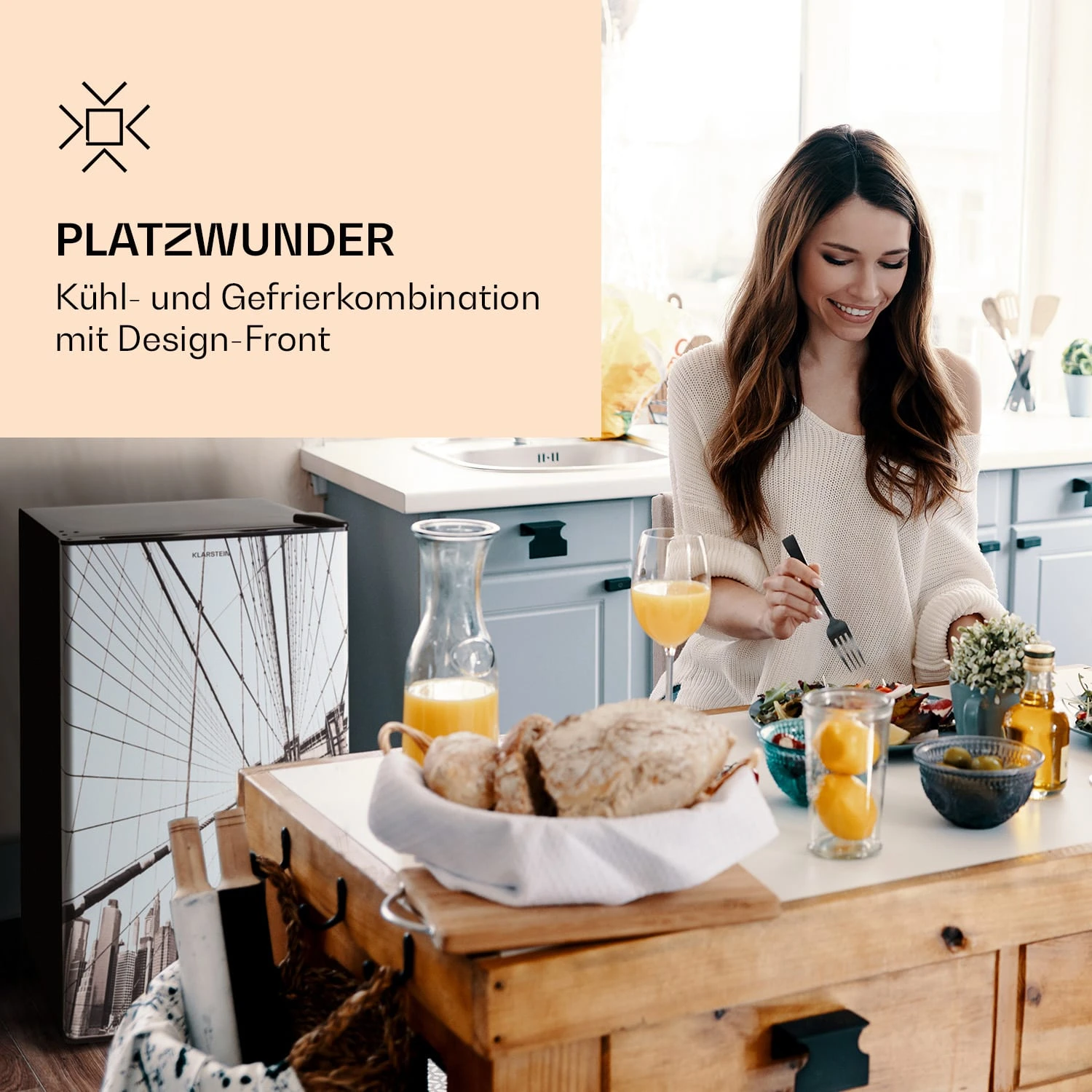 CoolArt 79L Kühl-Gefrier-Kombination EEK F Gefrierfach 9l Designtür 2 CoolArt 79L Kühl-Gefrier-Kombination EEK F Gefrierfach 9l Designtür – Bild 2