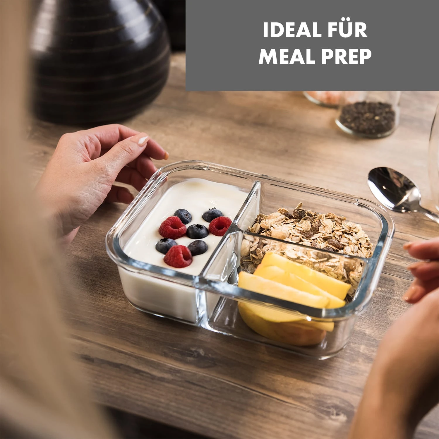 Hopewell Frischhaltedosen 3er Set 1040ml Borosilikatglas Deckel Tasche 2 Hopewell Frischhaltedosen 3er Set 1040ml Borosilikatglas Deckel Tasche – Bild 2