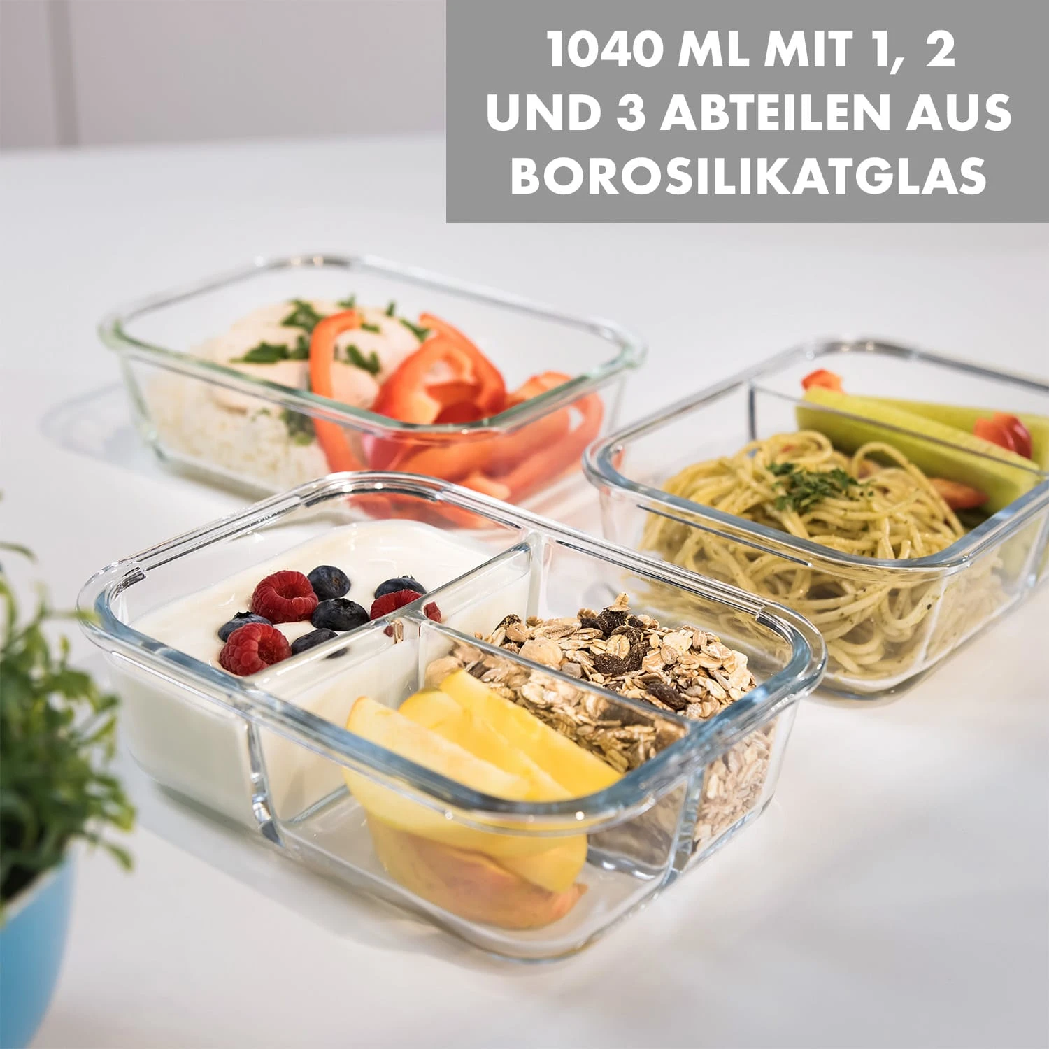 Hopewell Frischhaltedosen 3er Set 1040ml Borosilikatglas Deckel Tasche 4 Hopewell Frischhaltedosen 3er Set 1040ml Borosilikatglas Deckel Tasche – Bild 4