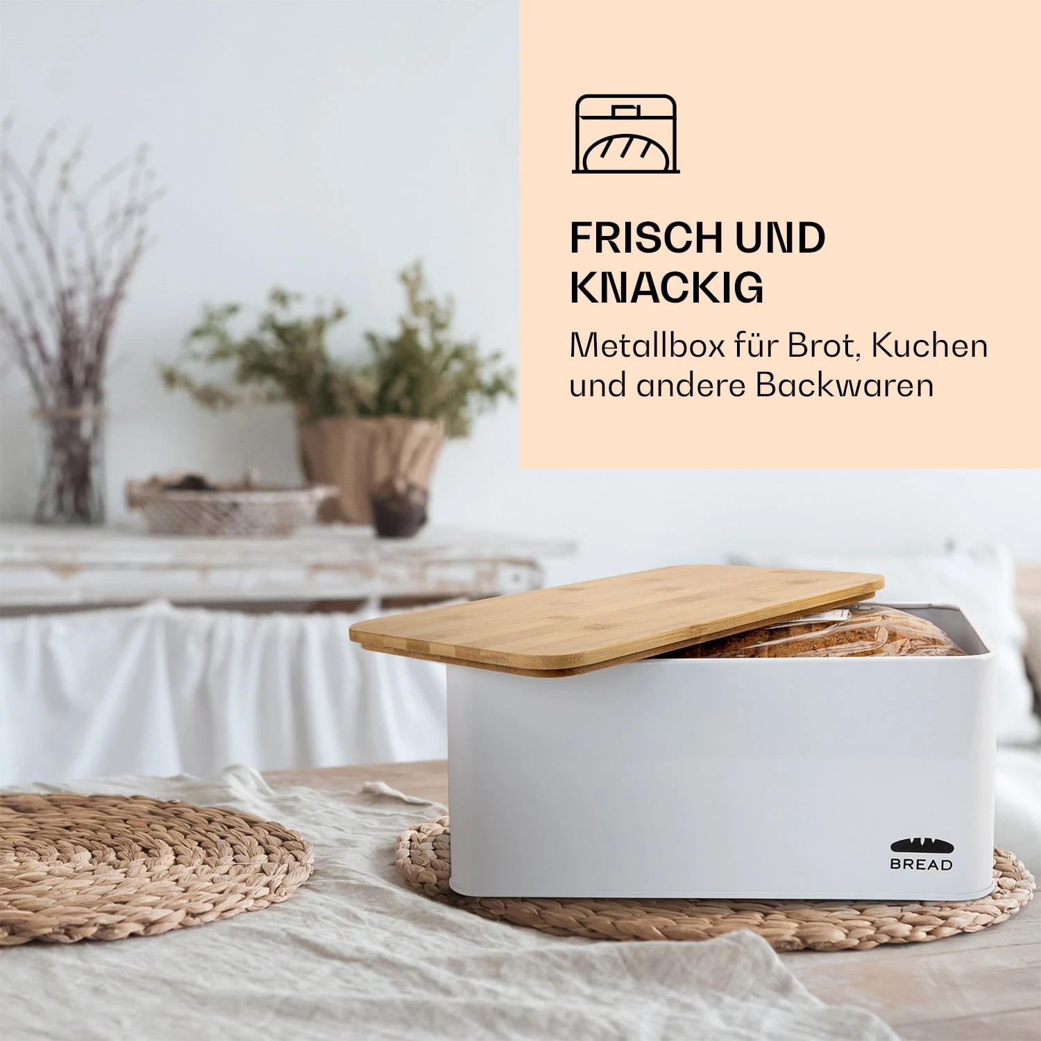 Oklahoma Brotkasten Metall 35,5x15,5x23 Cm Bambus-Deckel Schneidebrett 4 Oklahoma Brotkasten Metall 35,5x15,5x23 Cm Bambus-Deckel Schneidebrett – Bild 4