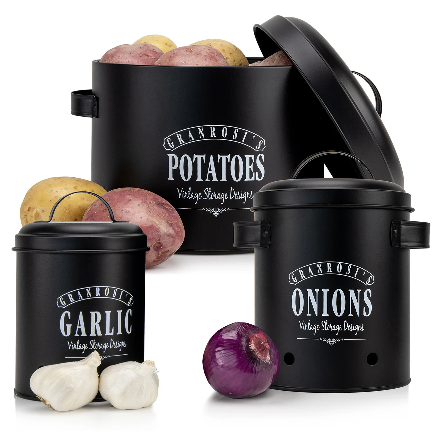 Georgia Vorratsbehälter 3er-Set Emaille-Stahlblech Vintage Rostfrei 1 Georgia Vorratsbehälter 3er-Set Emaille-Stahlblech Vintage Rostfrei