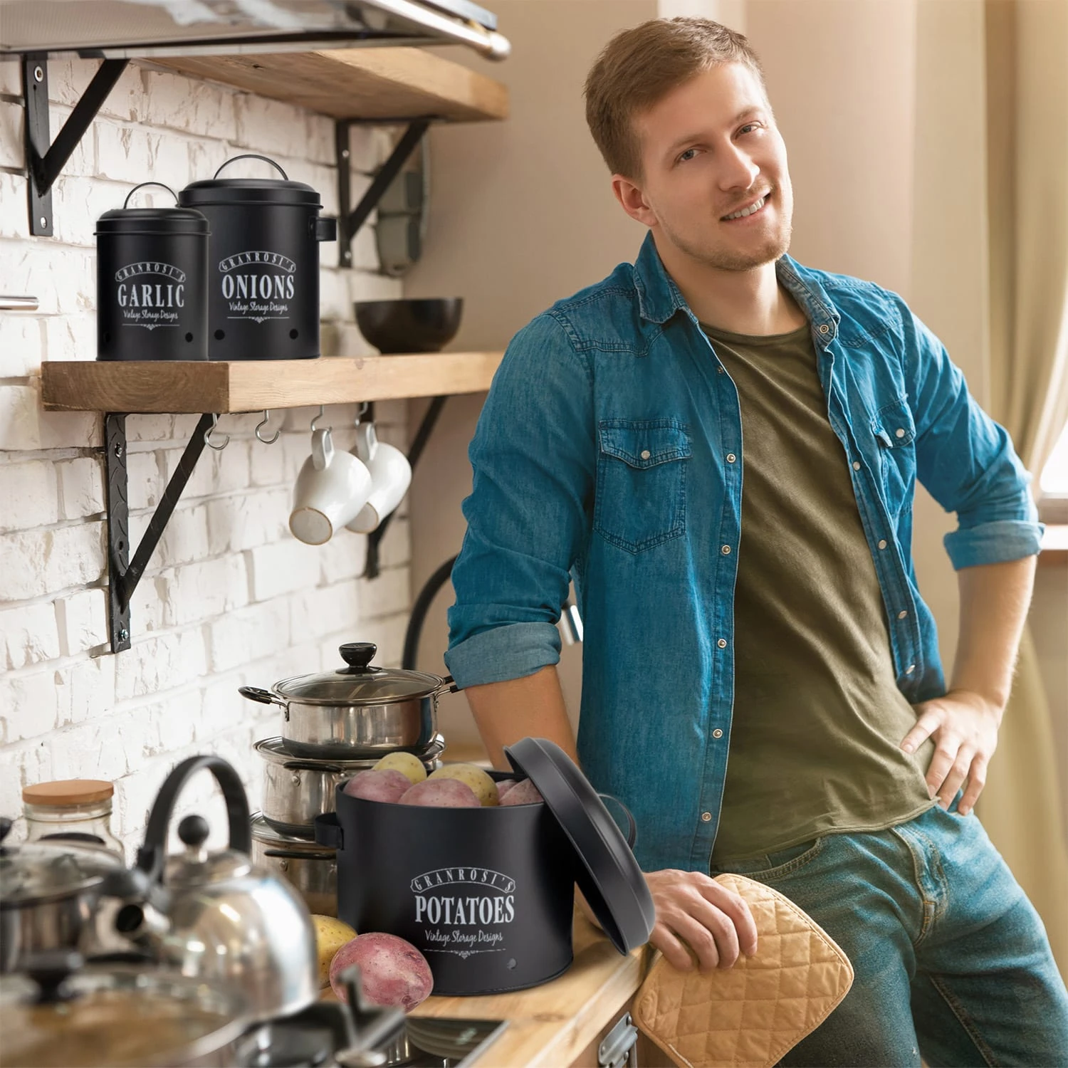 Georgia Vorratsbehälter 3er-Set Emaille-Stahlblech Vintage Rostfrei 4 Georgia Vorratsbehälter 3er-Set Emaille-Stahlblech Vintage Rostfrei – Bild 4