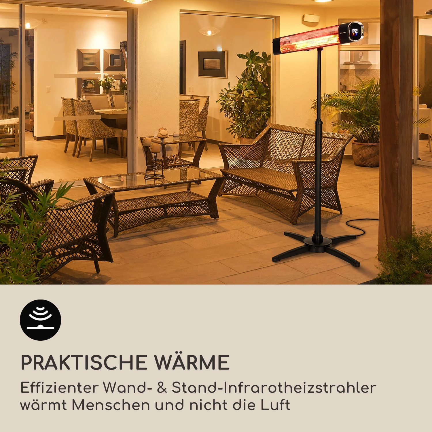 Dark Wave Stand Infrarot-Heizstrahler 2000W Goldbeschichtete Carbonröhre IP65 Standfuß 2 Dark Wave Stand Infrarot-Heizstrahler 2000W Goldbeschichtete Carbonröhre IP65 Standfuß – Bild 2