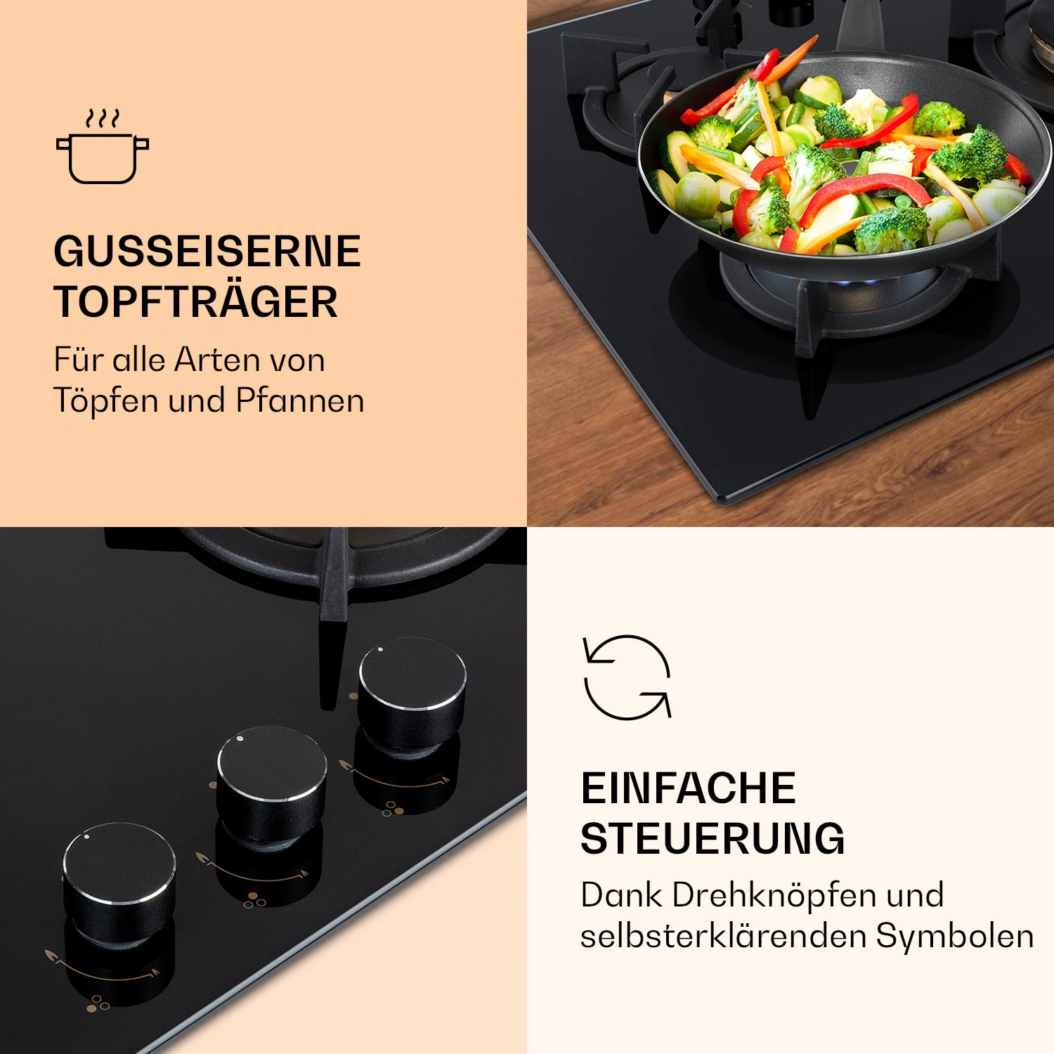 Goldflame 3 Gaskochfeld 3-flammig Messing-Brenner Glaskeramik 3 Goldflame 3 Gaskochfeld 3-flammig Messing-Brenner Glaskeramik – Bild 3