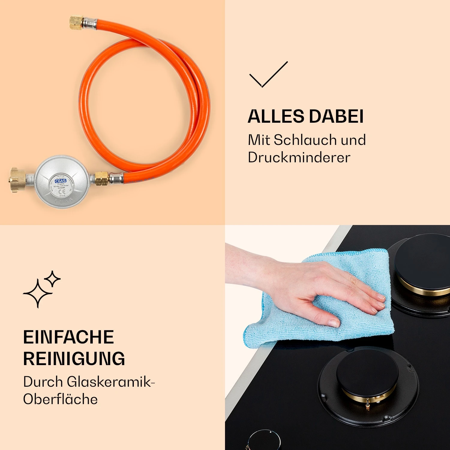 Goldflame Domino Prime Gaskochfeld 2-flammig Messing-Brenner Glaskeramik 6 Goldflame Domino Prime Gaskochfeld 2-flammig Messing-Brenner Glaskeramik – Bild 6