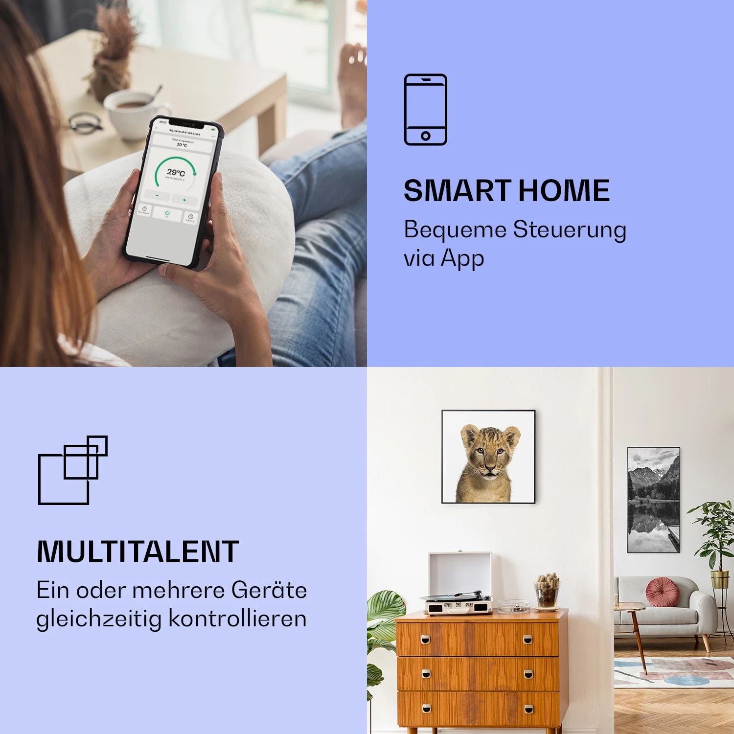 Wonderwall Air Art Smart Infrarotheizung Löwe 60x60cm 350W 2 Wonderwall Air Art Smart Infrarotheizung Löwe 60x60cm 350W – Bild 2