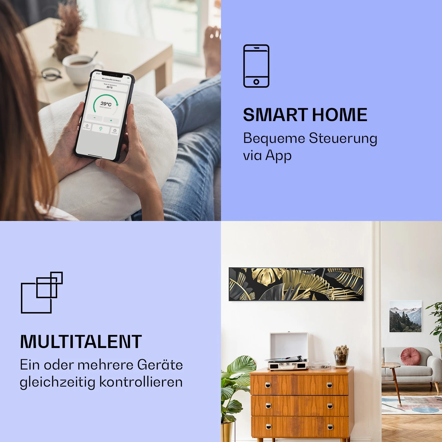 Wonderwall Air Art Smart Infrarotheizung Schwarze Blume 120x30cm 350W 2 Wonderwall Air Art Smart Infrarotheizung Schwarze Blume 120x30cm 350W – Bild 2