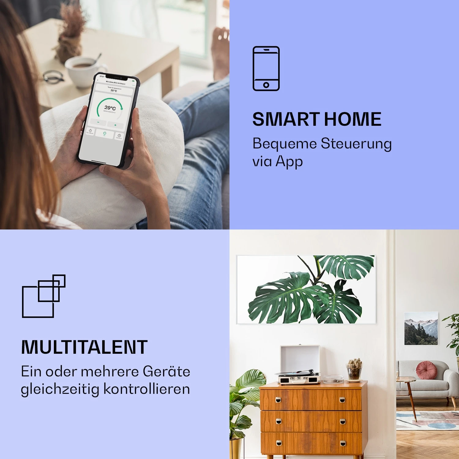 Wonderwall Air Art Smart Infrarotheizung Grünes Blatt 120x60cm 700W 2 Wonderwall Air Art Smart Infrarotheizung Grünes Blatt 120x60cm 700W – Bild 2