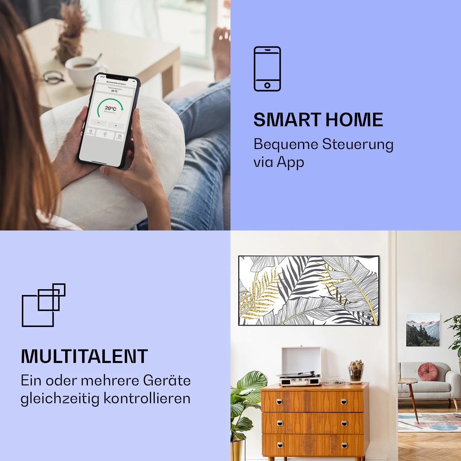 Wonderwall Air Art Smart Infrarotheizung Blatt 120x60cm 700W 2 Wonderwall Air Art Smart Infrarotheizung Blatt 120x60cm 700W – Bild 2