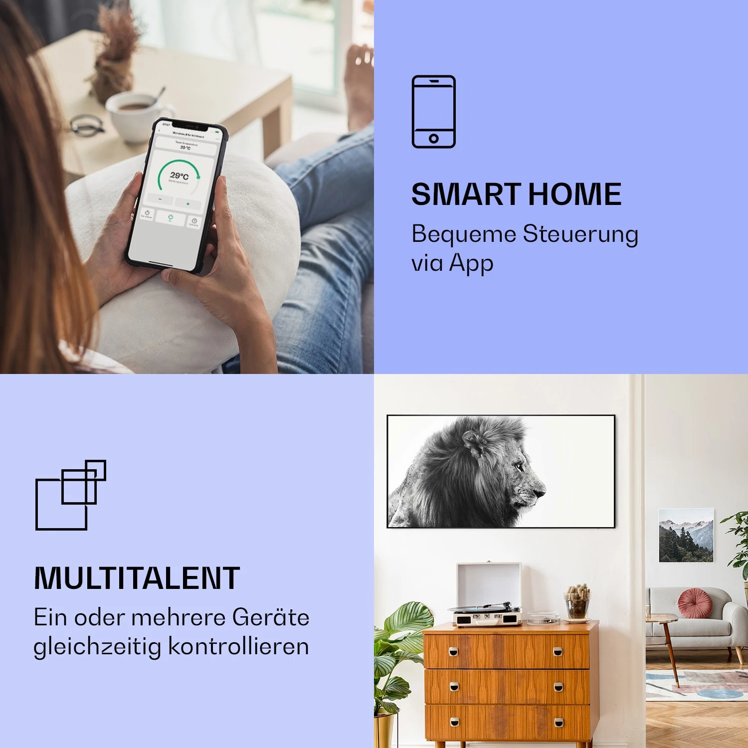 Wonderwall Air Art Smart Infrarotheizung Löwe 60x120cm 700W 2 Wonderwall Air Art Smart Infrarotheizung Löwe 60x120cm 700W – Bild 2