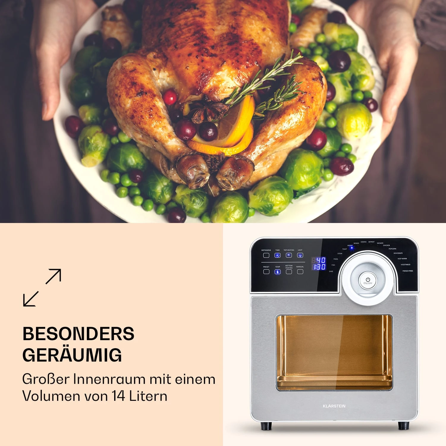 AeroVital Cube Chef Heißluftfritteuse 1700 W 14 Liter 16 Programme Ober- Und Unterhitze 2 AeroVital Cube Chef Heißluftfritteuse 1700 W 14 Liter 16 Programme Ober- Und Unterhitze – Bild 2