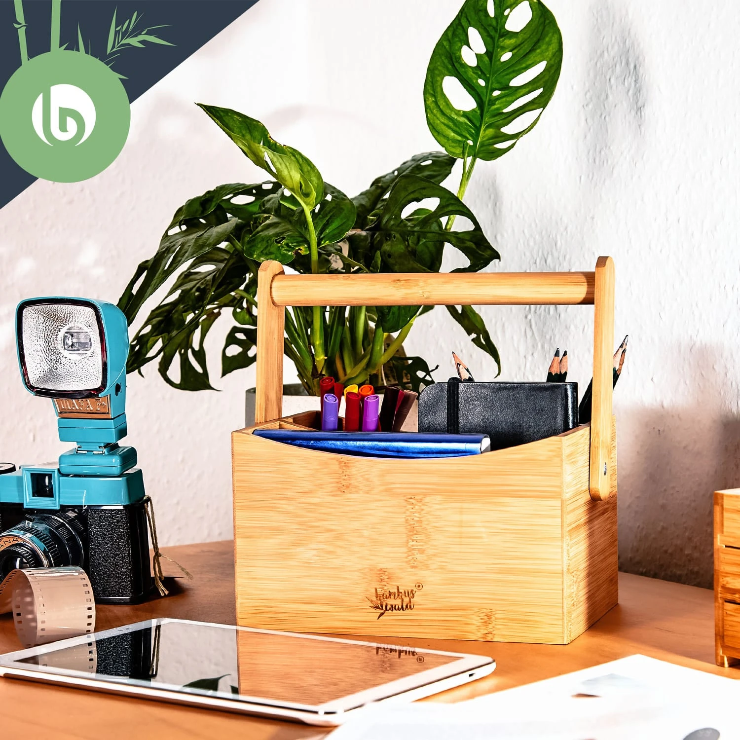 Schreibtischorganizer Tragegriff 4 Fächer 22,5x12x17cm Bambus 2 Schreibtischorganizer Tragegriff 4 Fächer 22,5x12x17cm Bambus – Bild 2