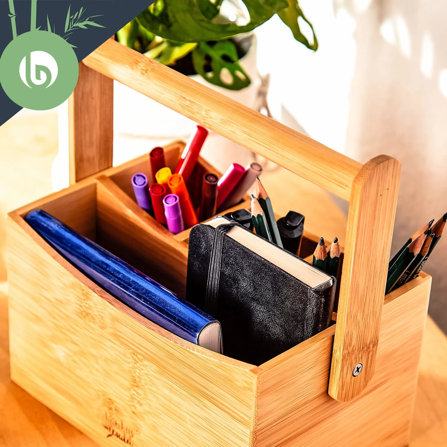 Schreibtischorganizer Tragegriff 4 Fächer 22,5x12x17cm Bambus 4 Schreibtischorganizer Tragegriff 4 Fächer 22,5x12x17cm Bambus – Bild 4