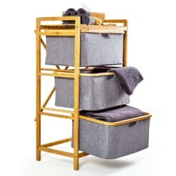 Wäscheregal 3 Schubladen 3 Etagen Bambus Baumwolle