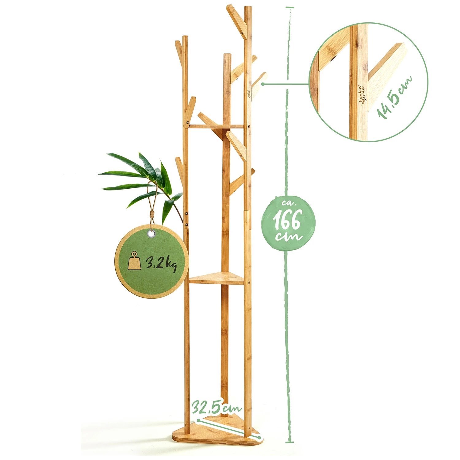 Garderobe Dreieckig 3 Ablagen 32,5x166cm (ØxH) 100% Bambus 7 Garderobe Dreieckig 3 Ablagen 32,5x166cm (ØxH) 100% Bambus – Bild 7
