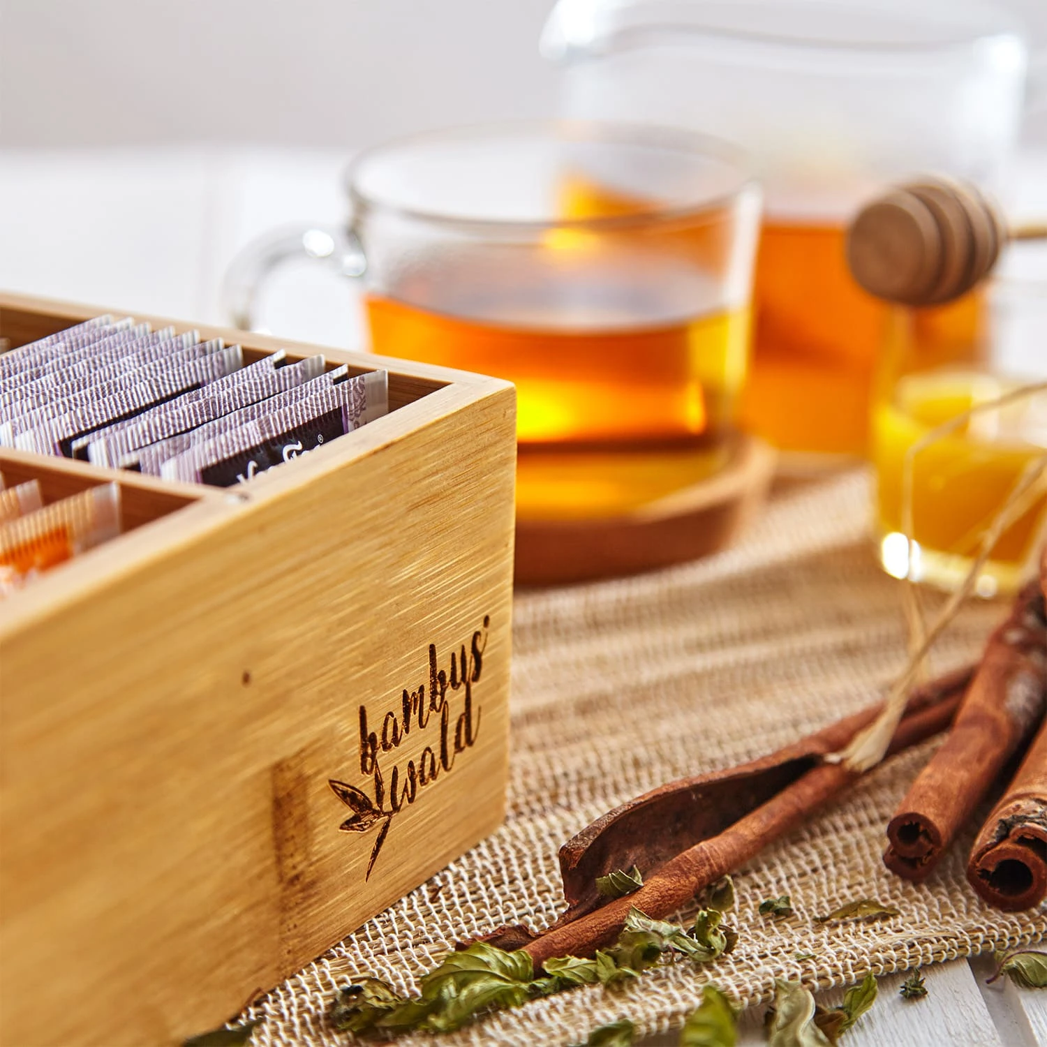 Teebox 8 Fächer 120 Teebeutel Kunststoff-Sichtfenster Bambus 2 Teebox 8 Fächer 120 Teebeutel Kunststoff-Sichtfenster Bambus – Bild 2